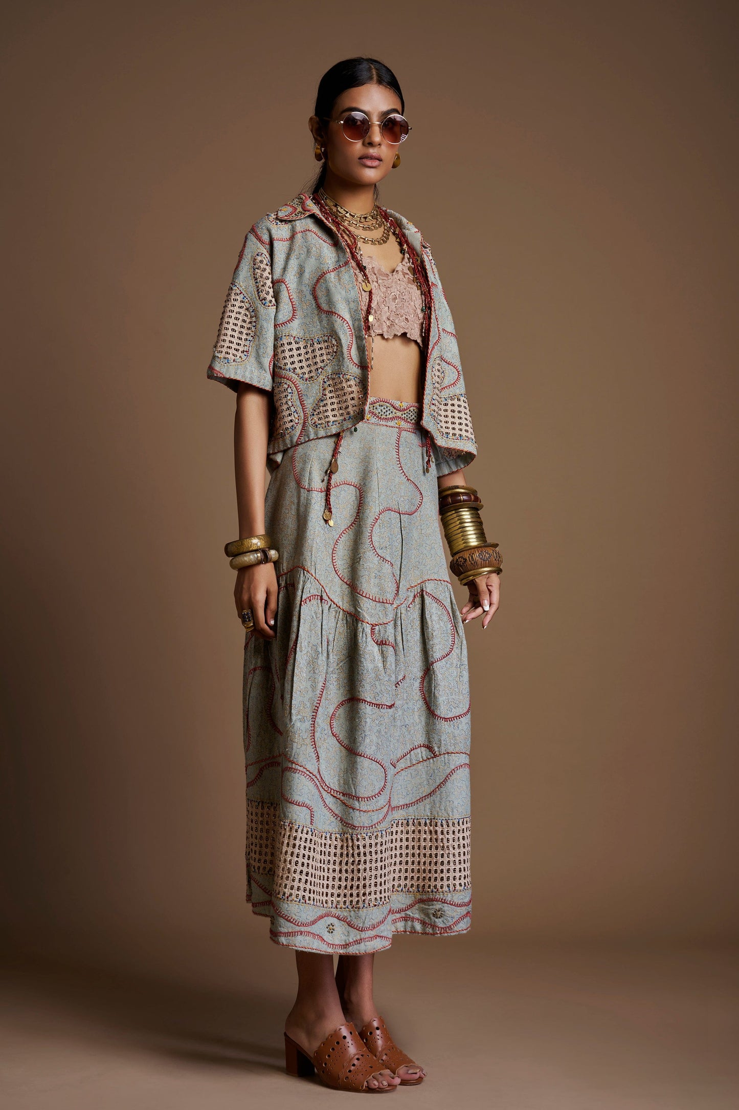 Ice Blue Textured Latticework Co-Ord Set