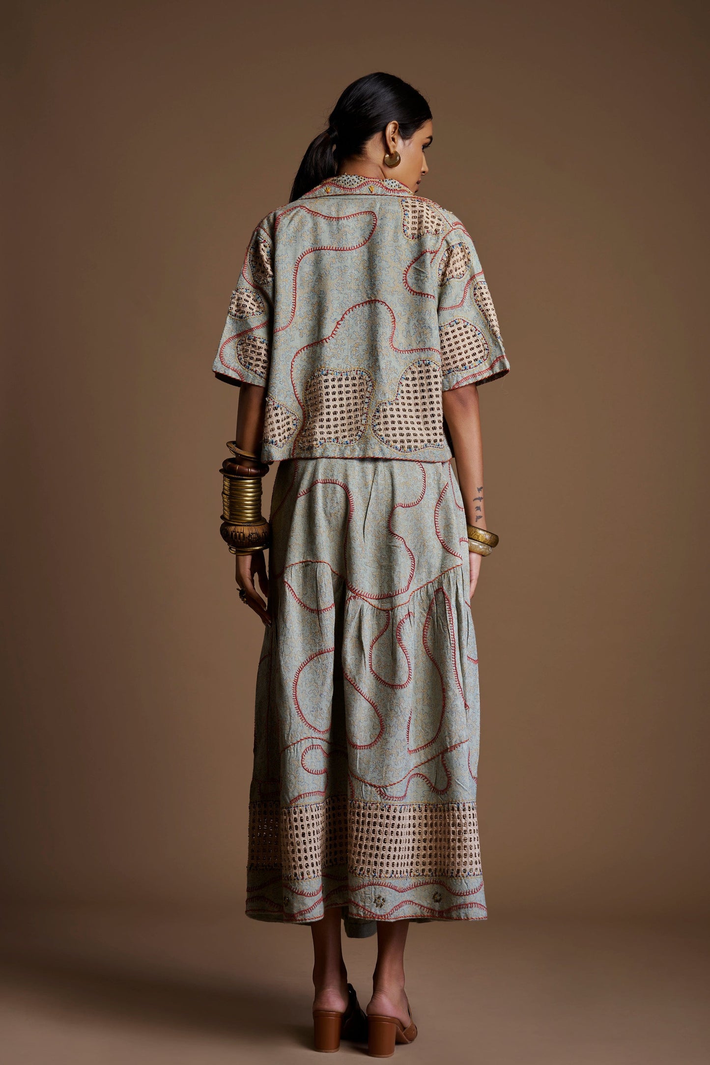 Ice Blue Textured Latticework Co-Ord Set