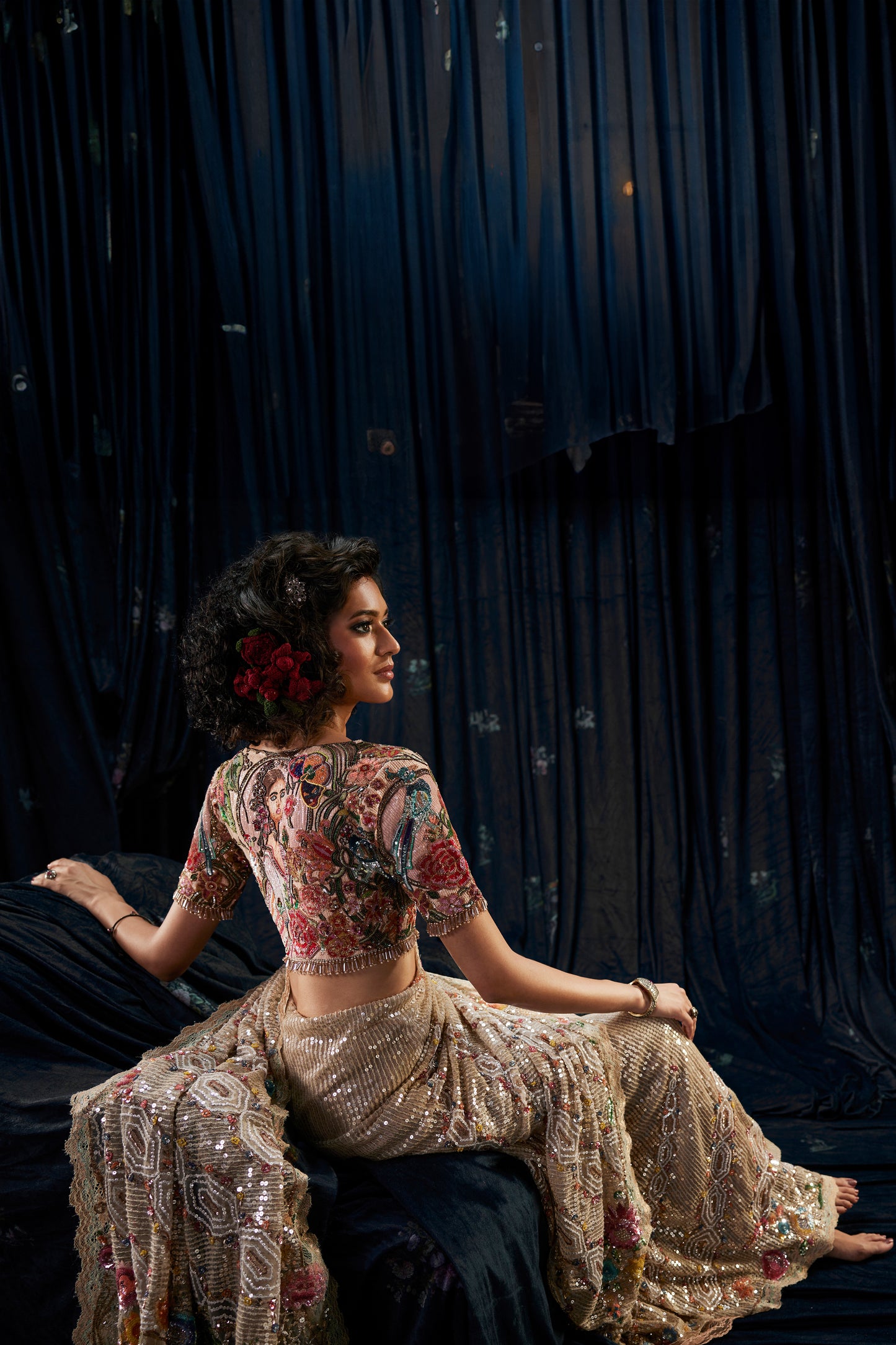 Champagne Hued "Potrait Of A Lady" Saree