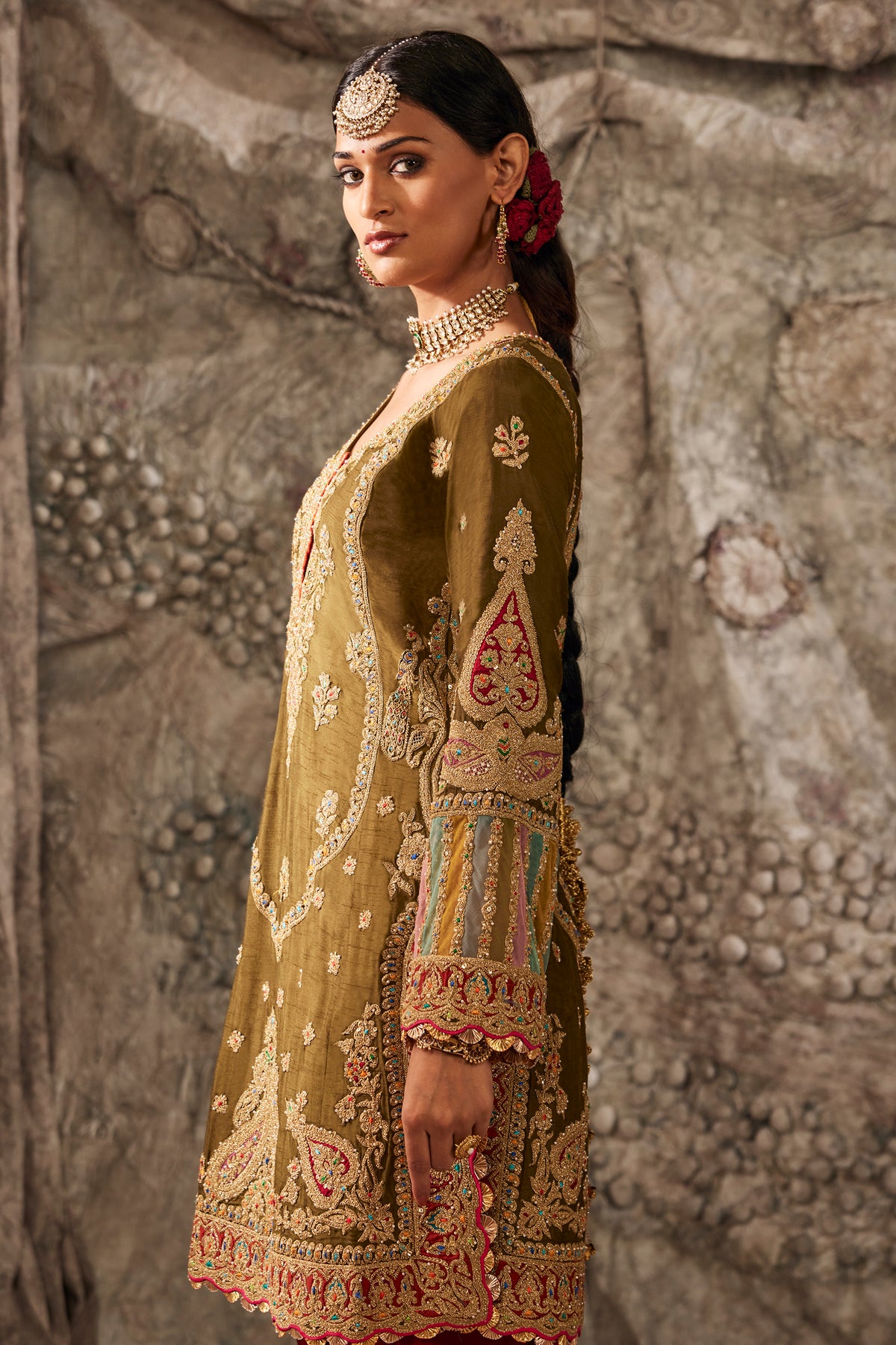 Olive Green Silk Kurta Set