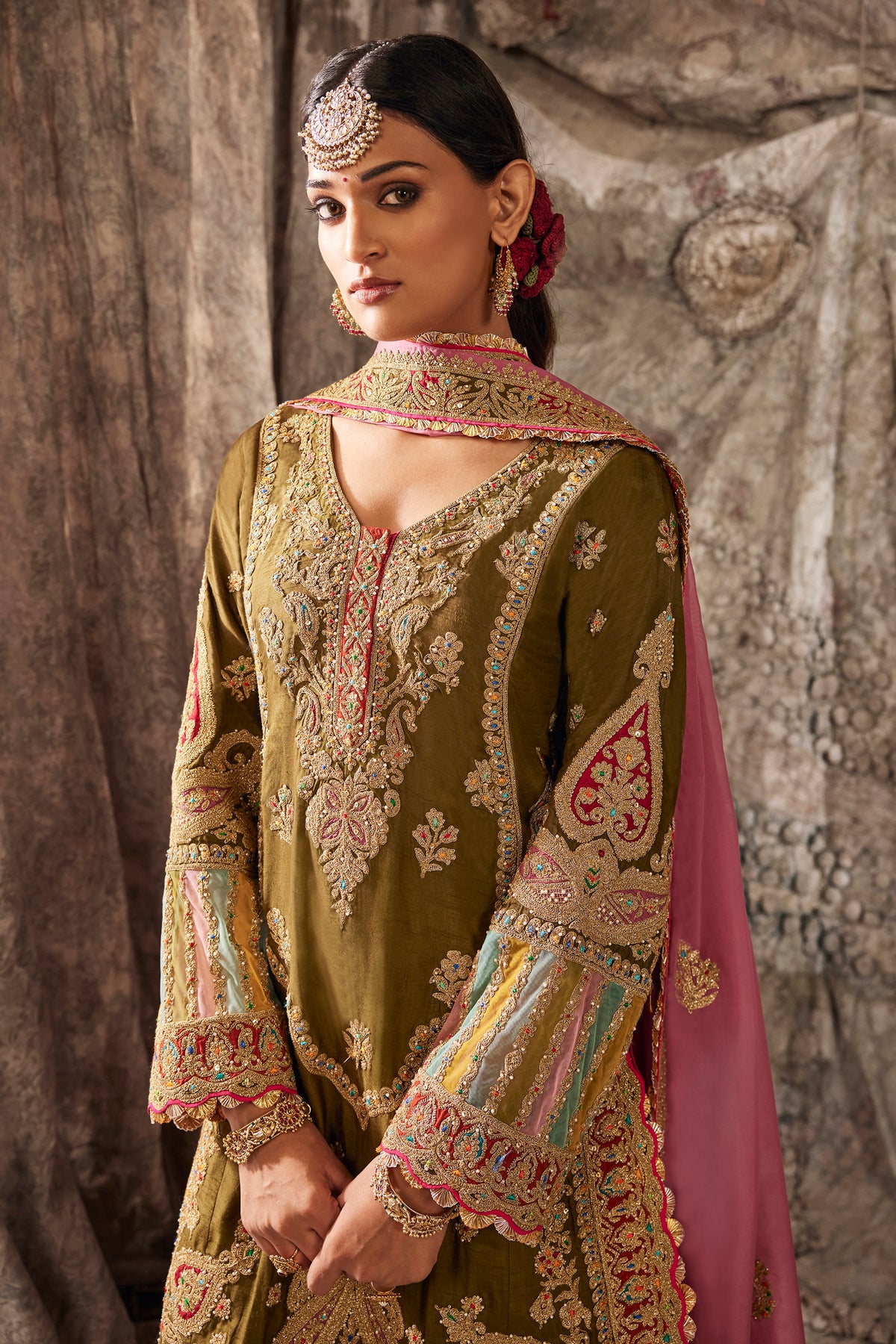 Olive Green Silk Kurta Set