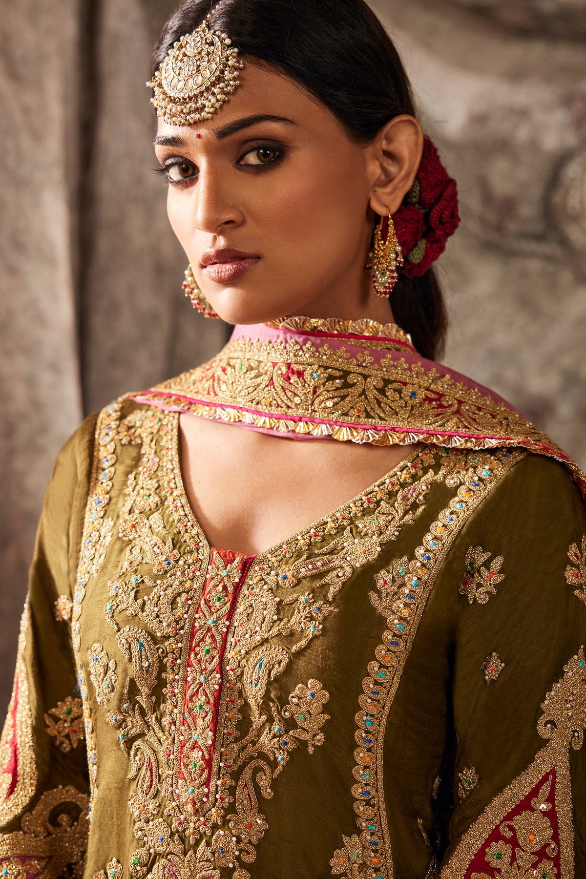 Olive Green Silk Kurta Set