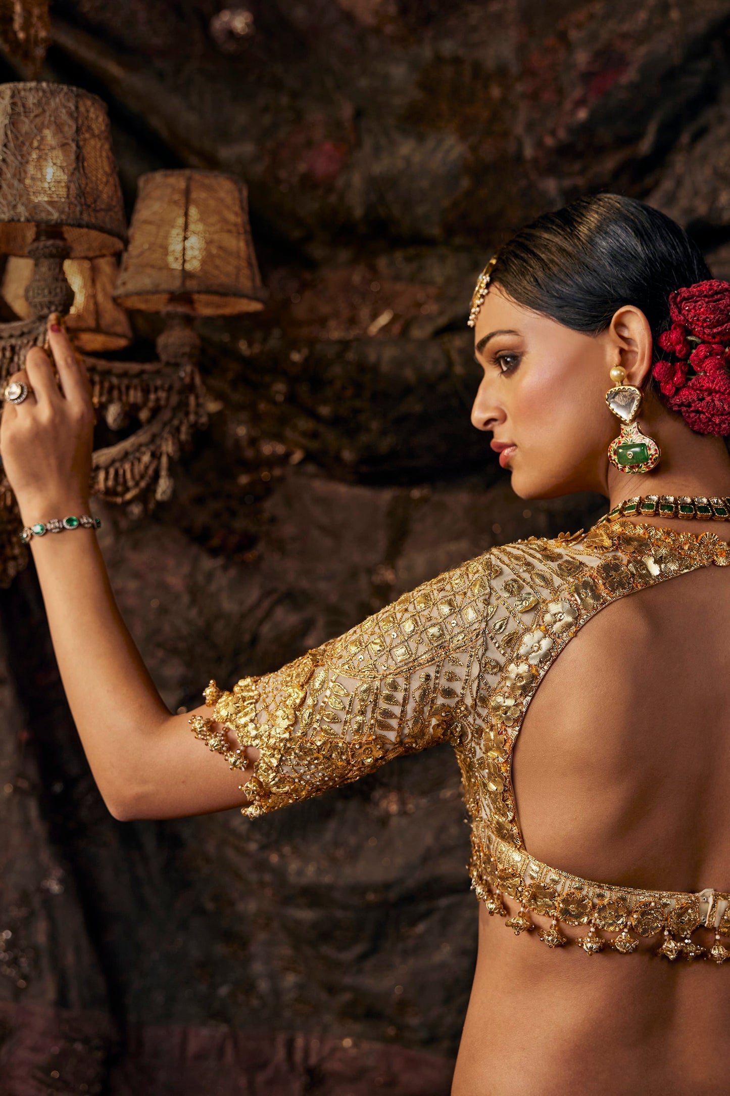 Pale Birch And Gold Tulle Lehenga