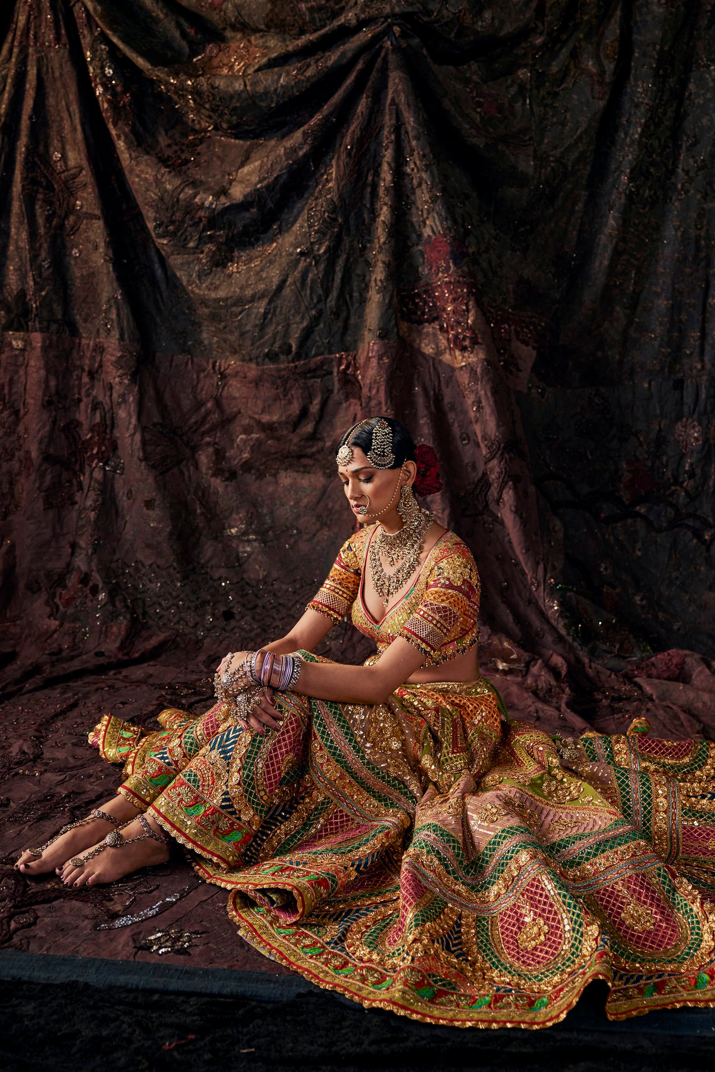 Burnished Gold Multi-Hued Tulle Lehenga