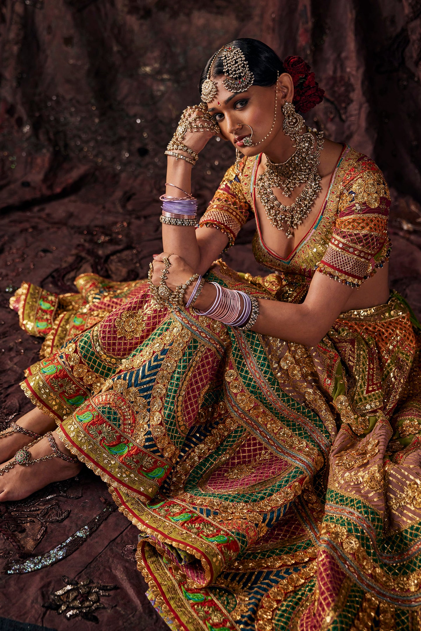 Burnished Gold Multi-Hued Tulle Lehenga