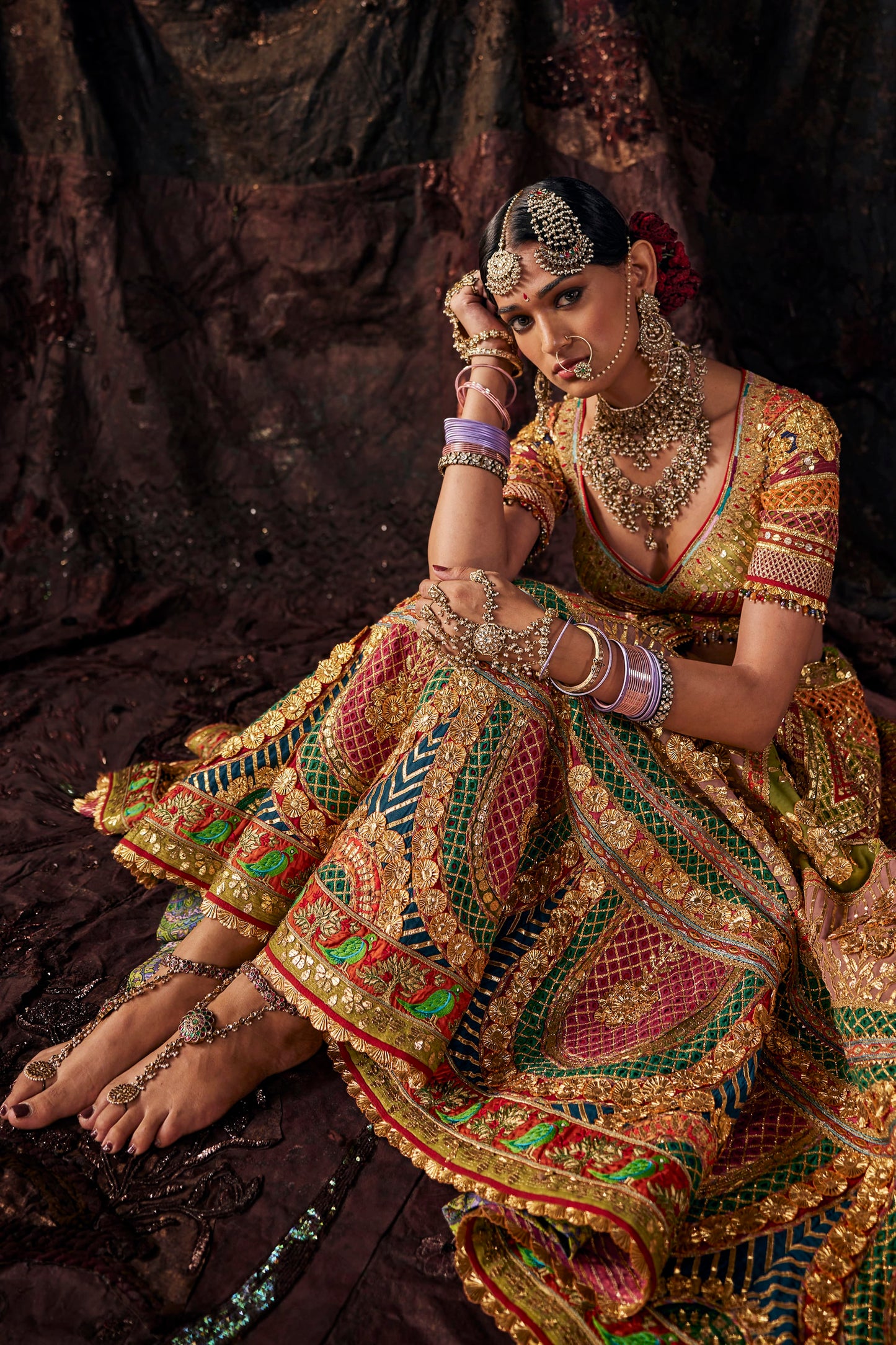 Burnished Gold Multi-Hued Tulle Lehenga