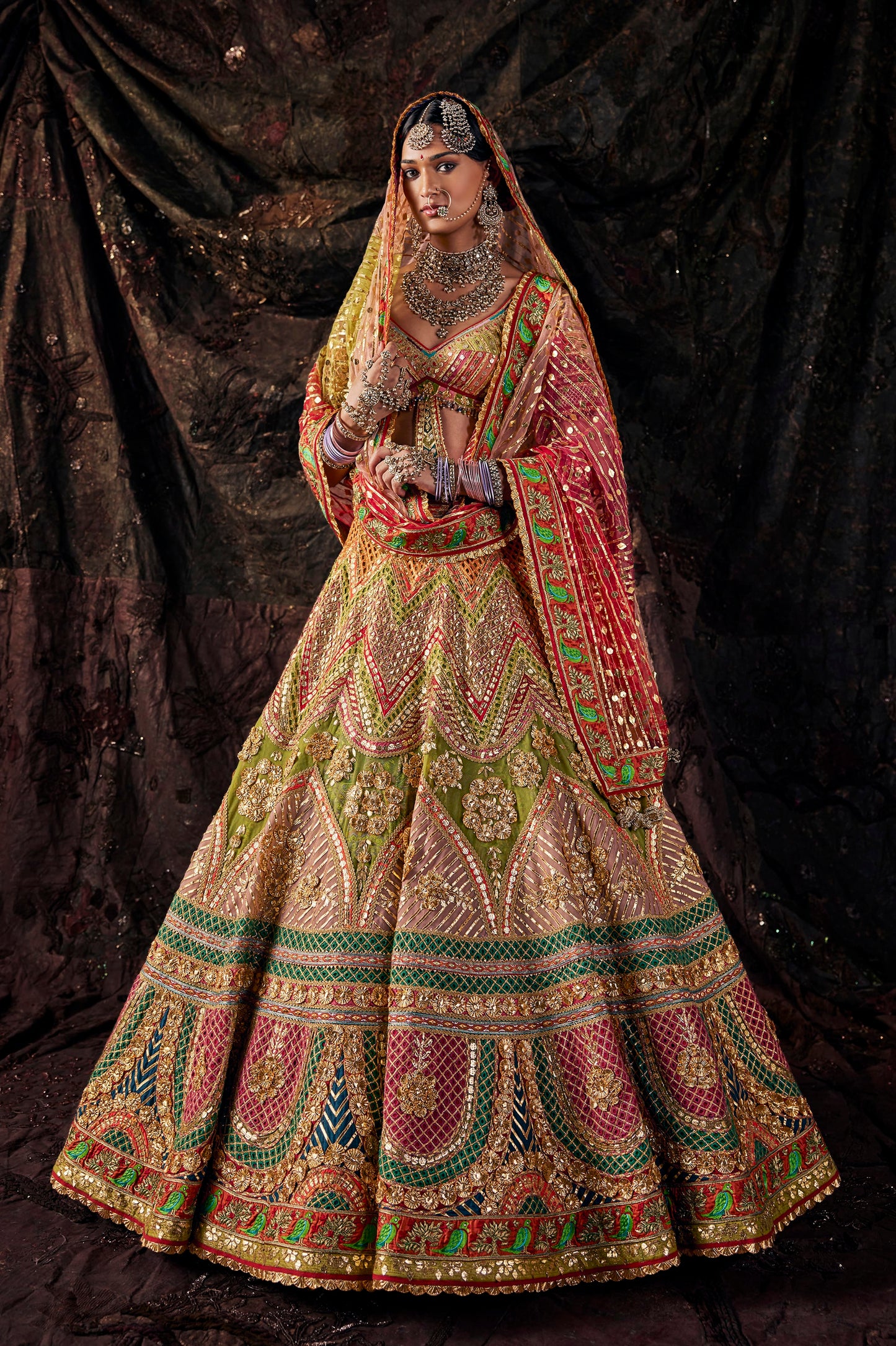 Burnished Gold Multi-Hued Tulle Lehenga