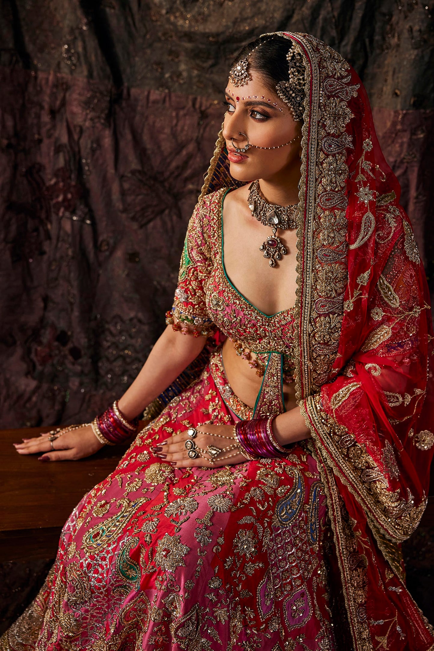 Vivid Multi-Hued Silk Lehenga