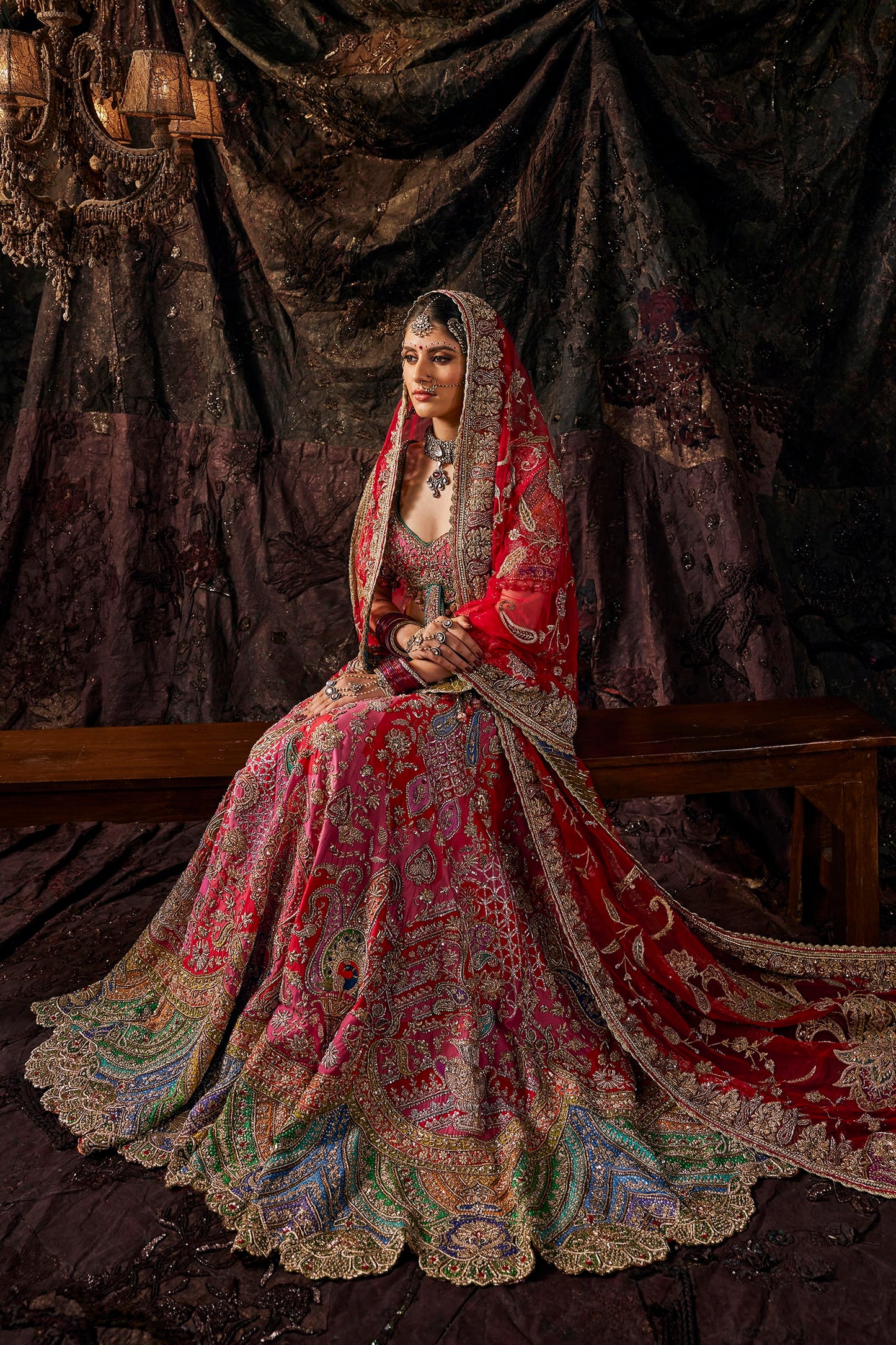 Vivid Multi-Hued Silk Lehenga