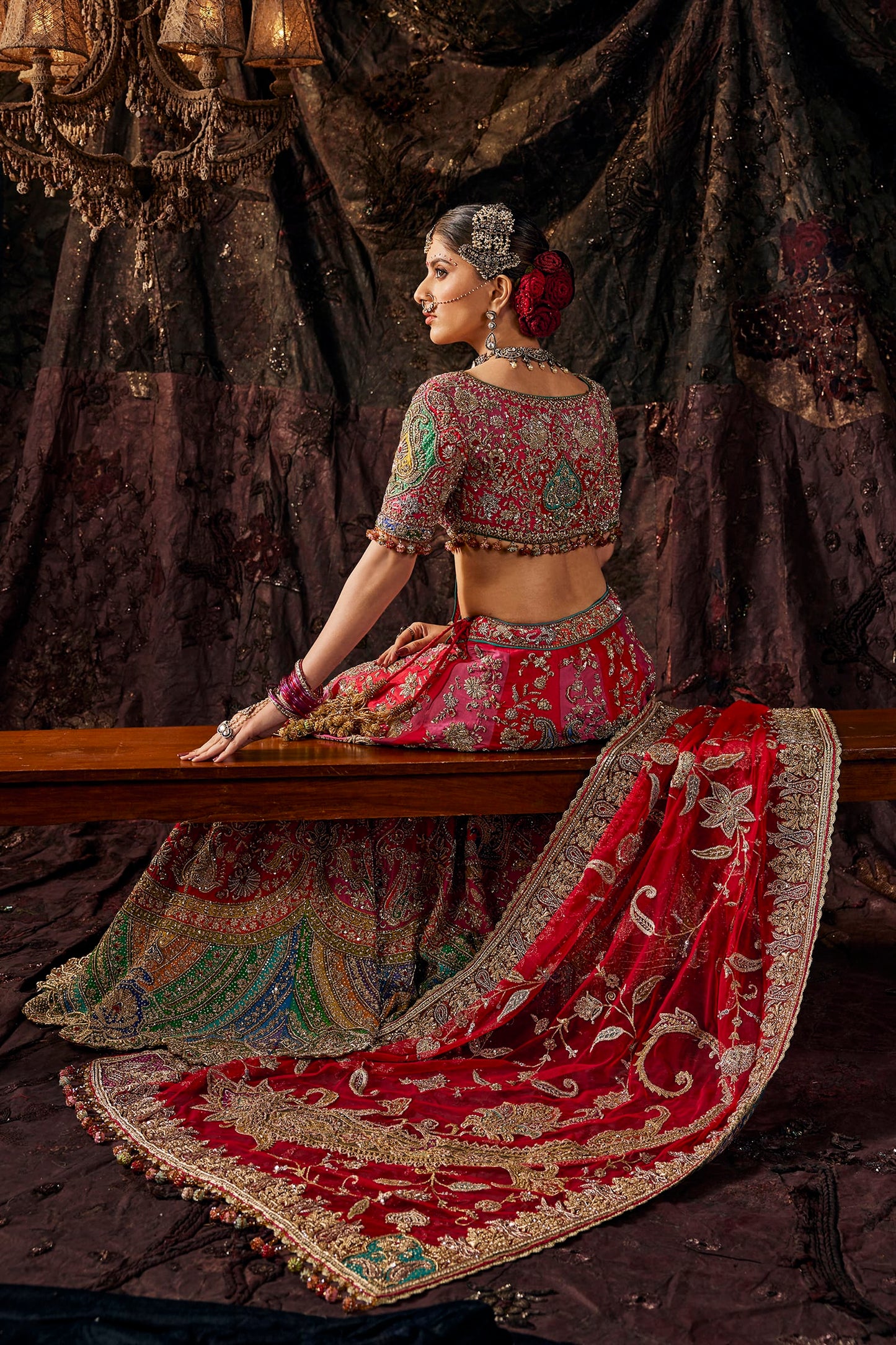 Vivid Multi-Hued Silk Lehenga