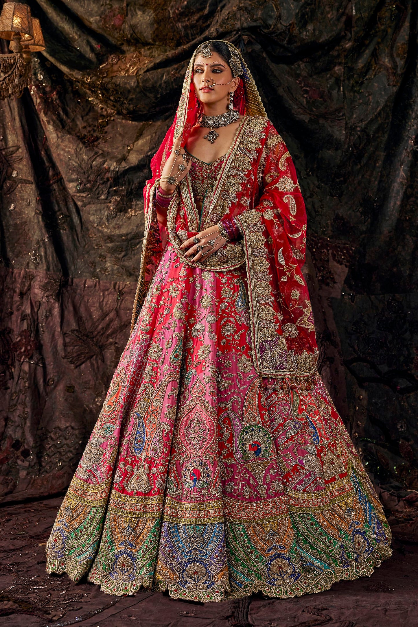 Vivid Multi-Hued Silk Lehenga