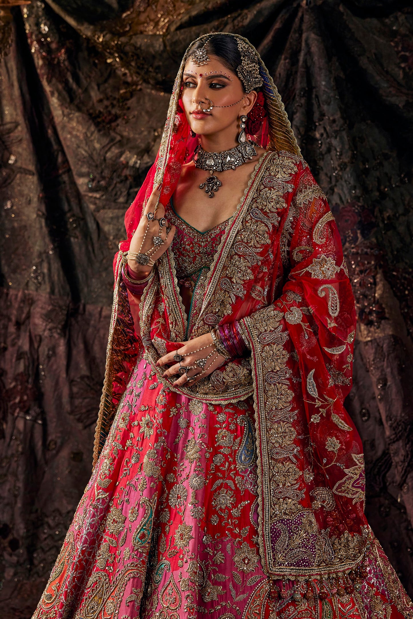 Vivid Multi-Hued Silk Lehenga