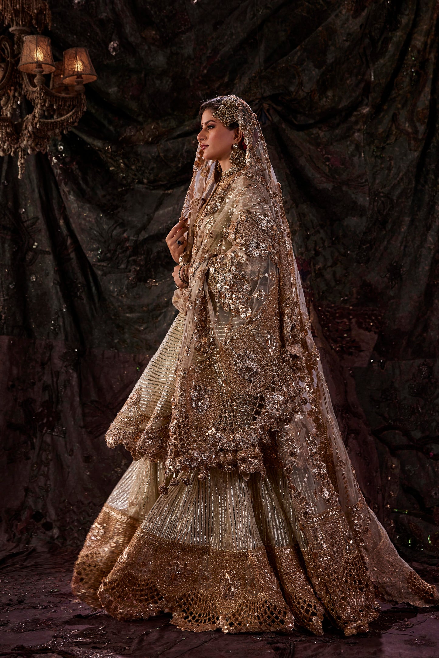 Earthy Ivory Tulle Kalidar-Sharara