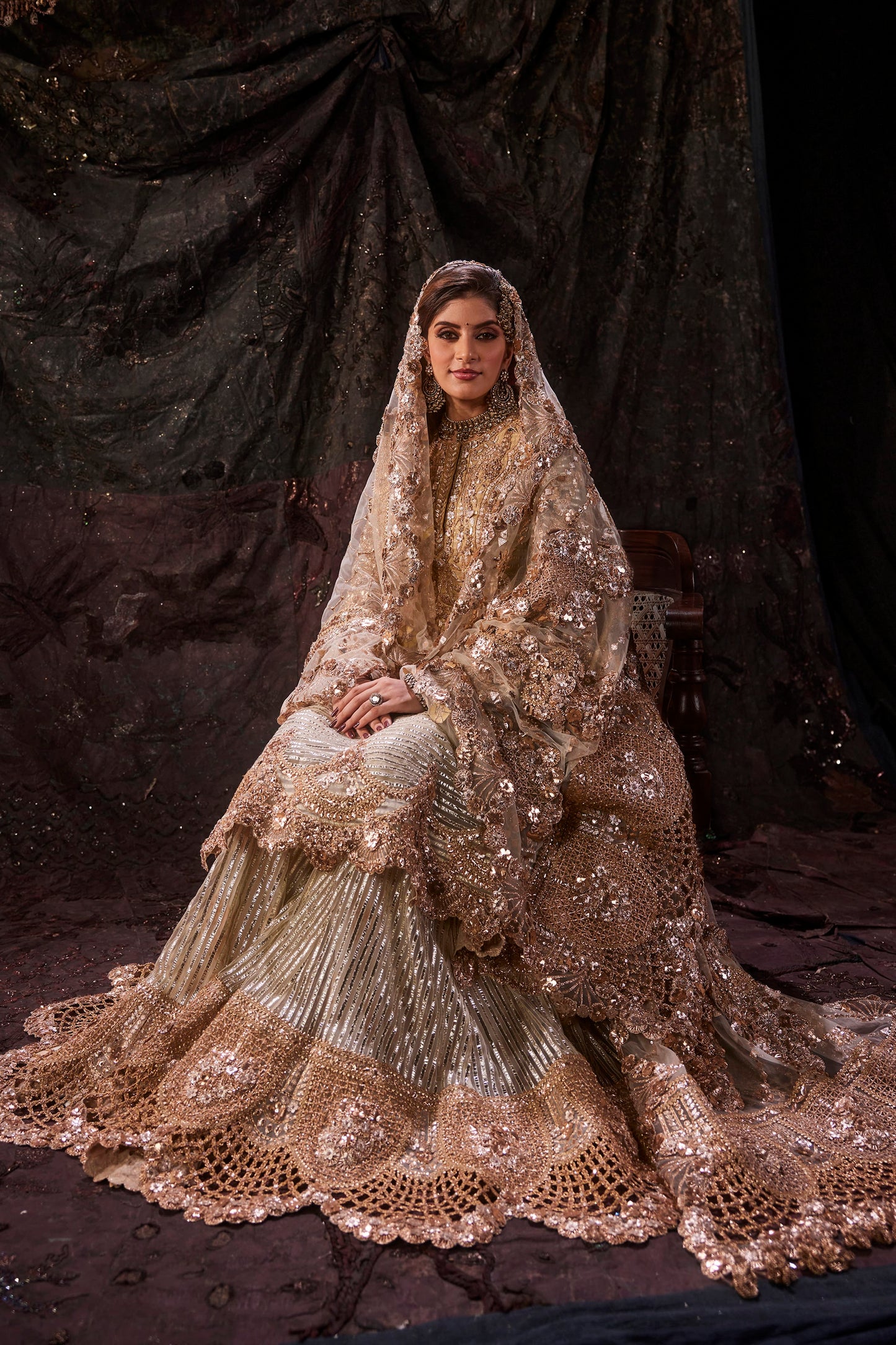 Earthy Ivory Tulle Kalidar-Sharara