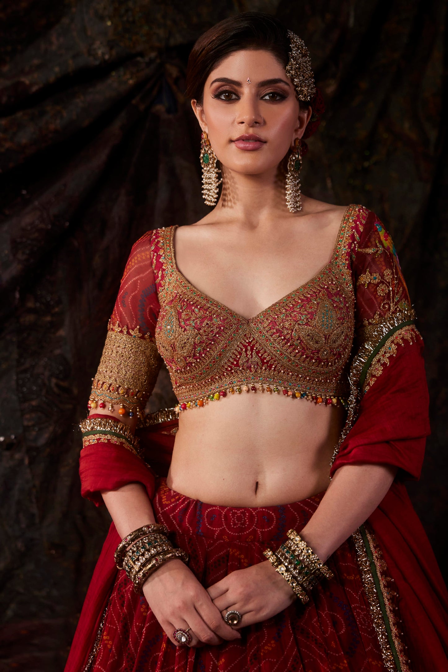 Wine Maroon Georgette Lehenga