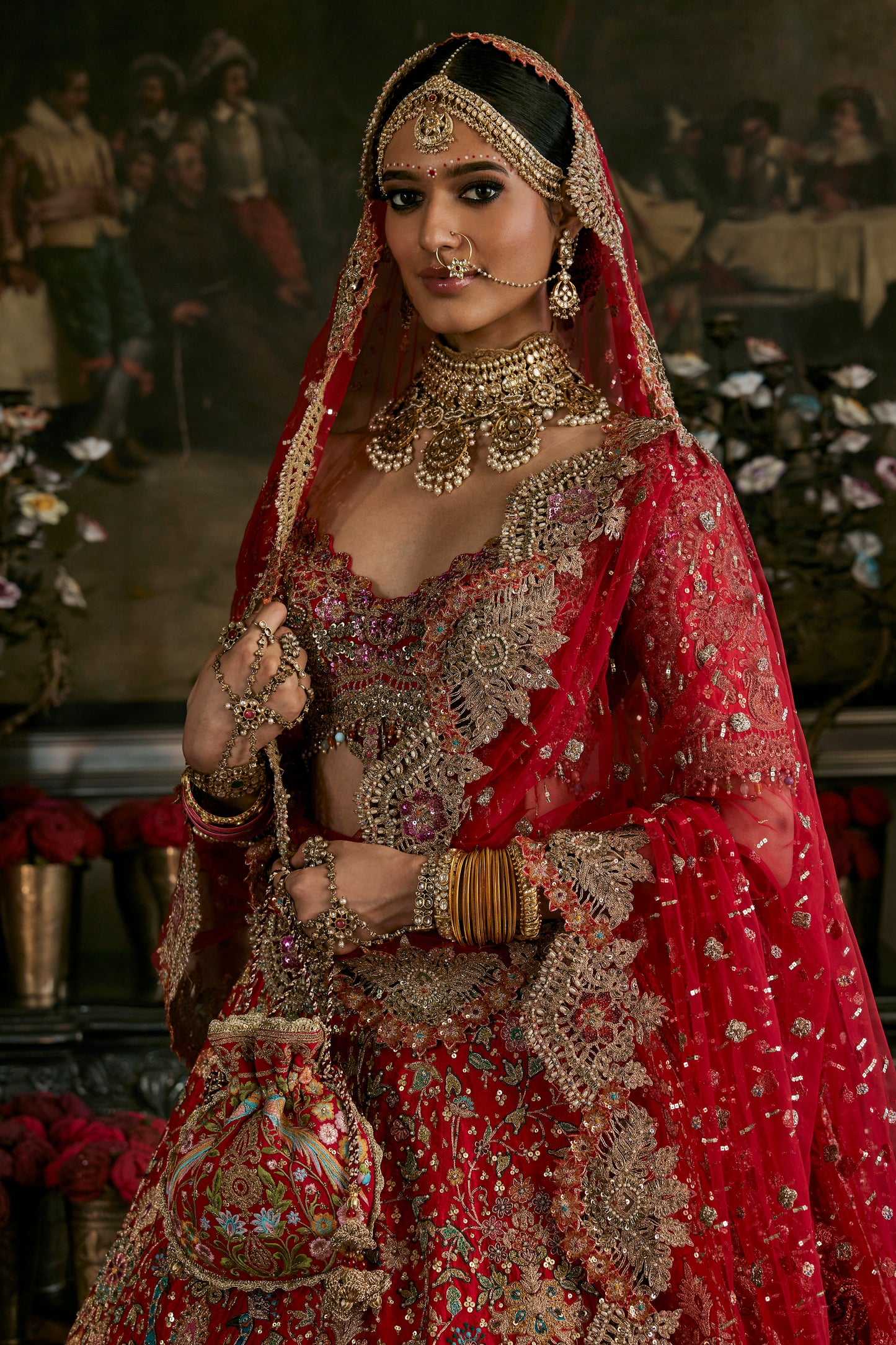 Red Tulle Cutwork Lehenga