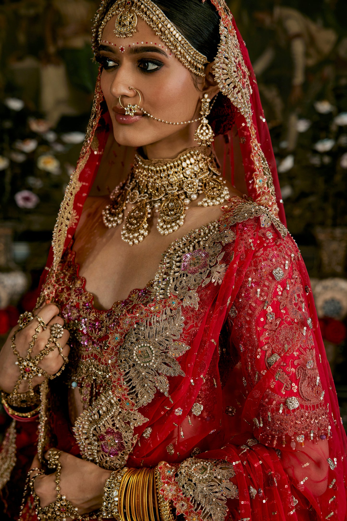 Red Tulle Cutwork Lehenga