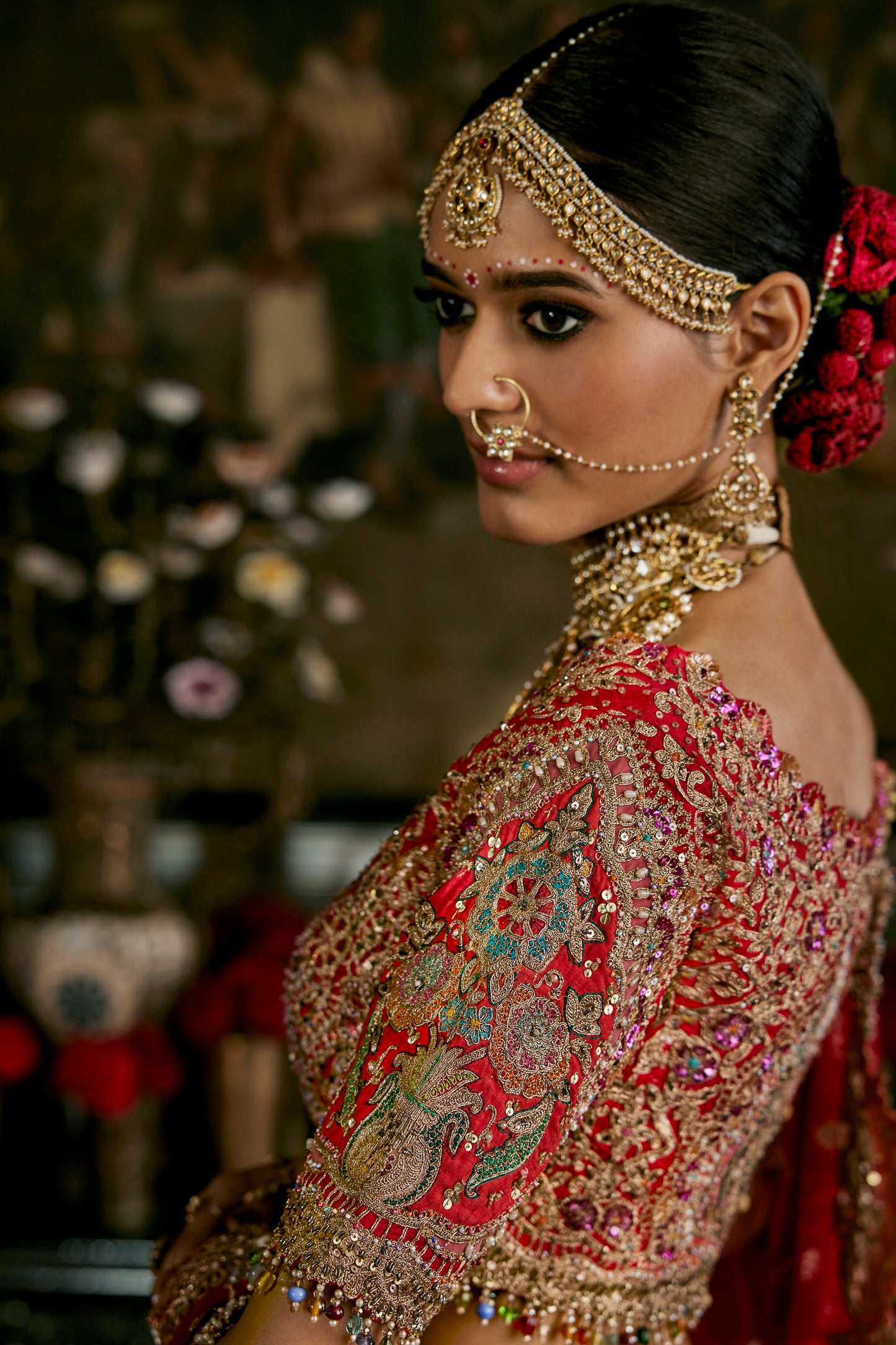 Red Tulle Cutwork Lehenga