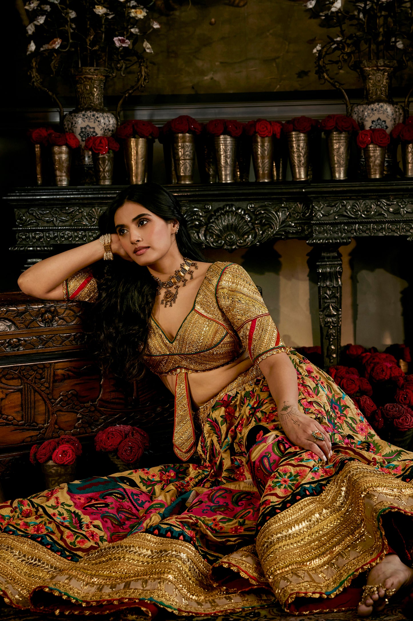 Earthy Gold Suzani Lehenga