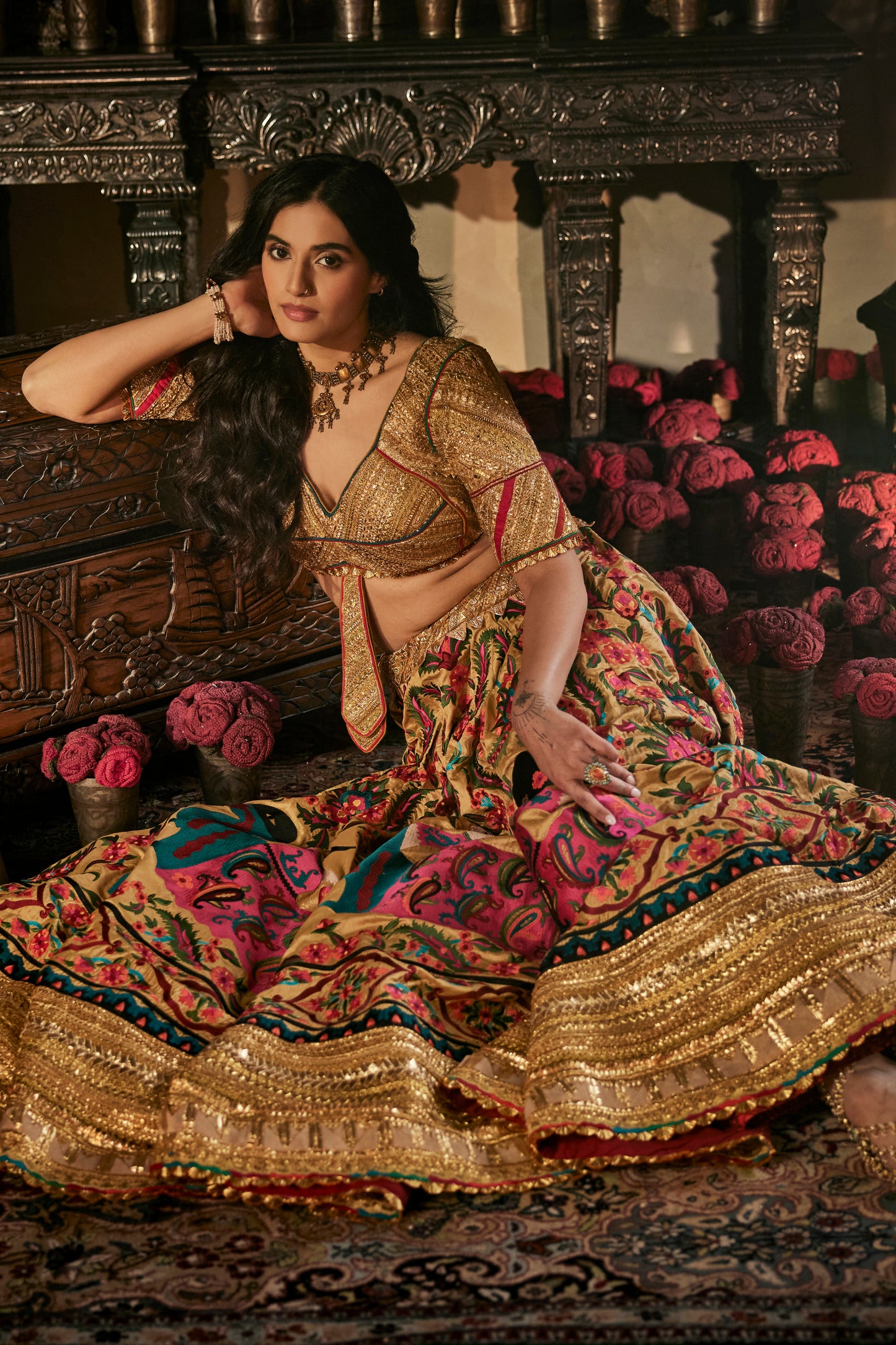 Earthy Gold Suzani Lehenga