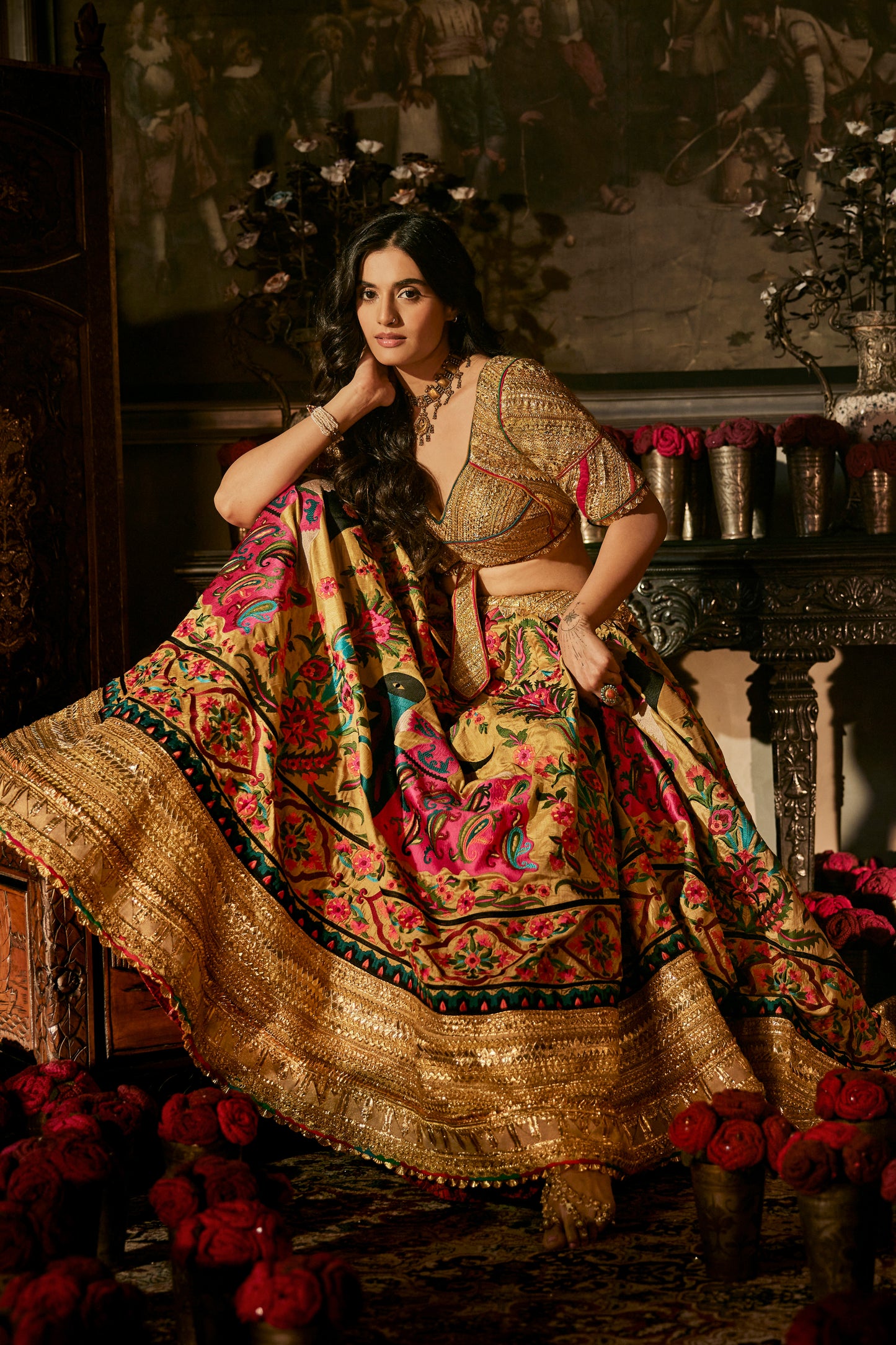 Earthy Gold Suzani Lehenga