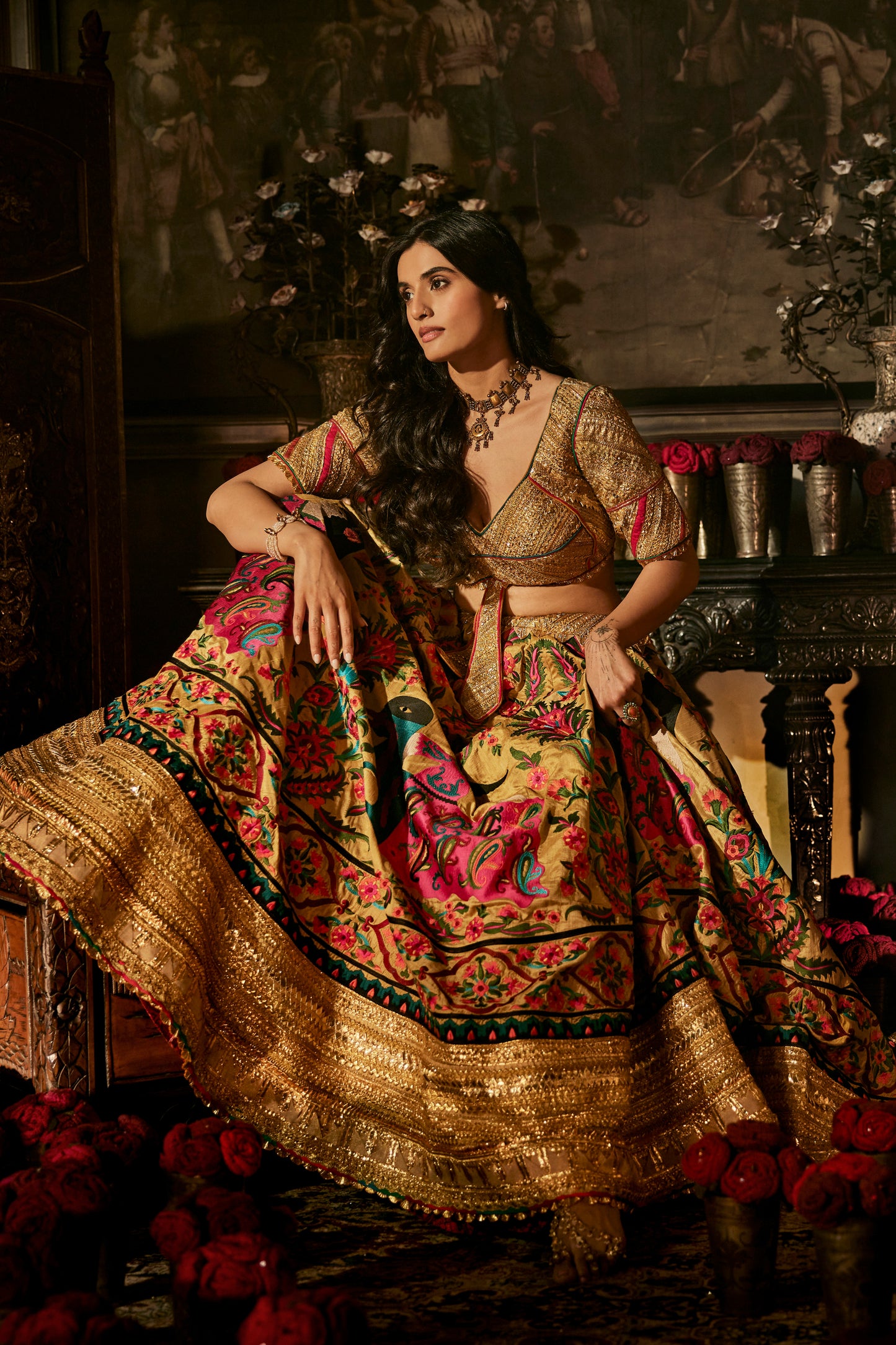 Earthy Gold Suzani Lehenga