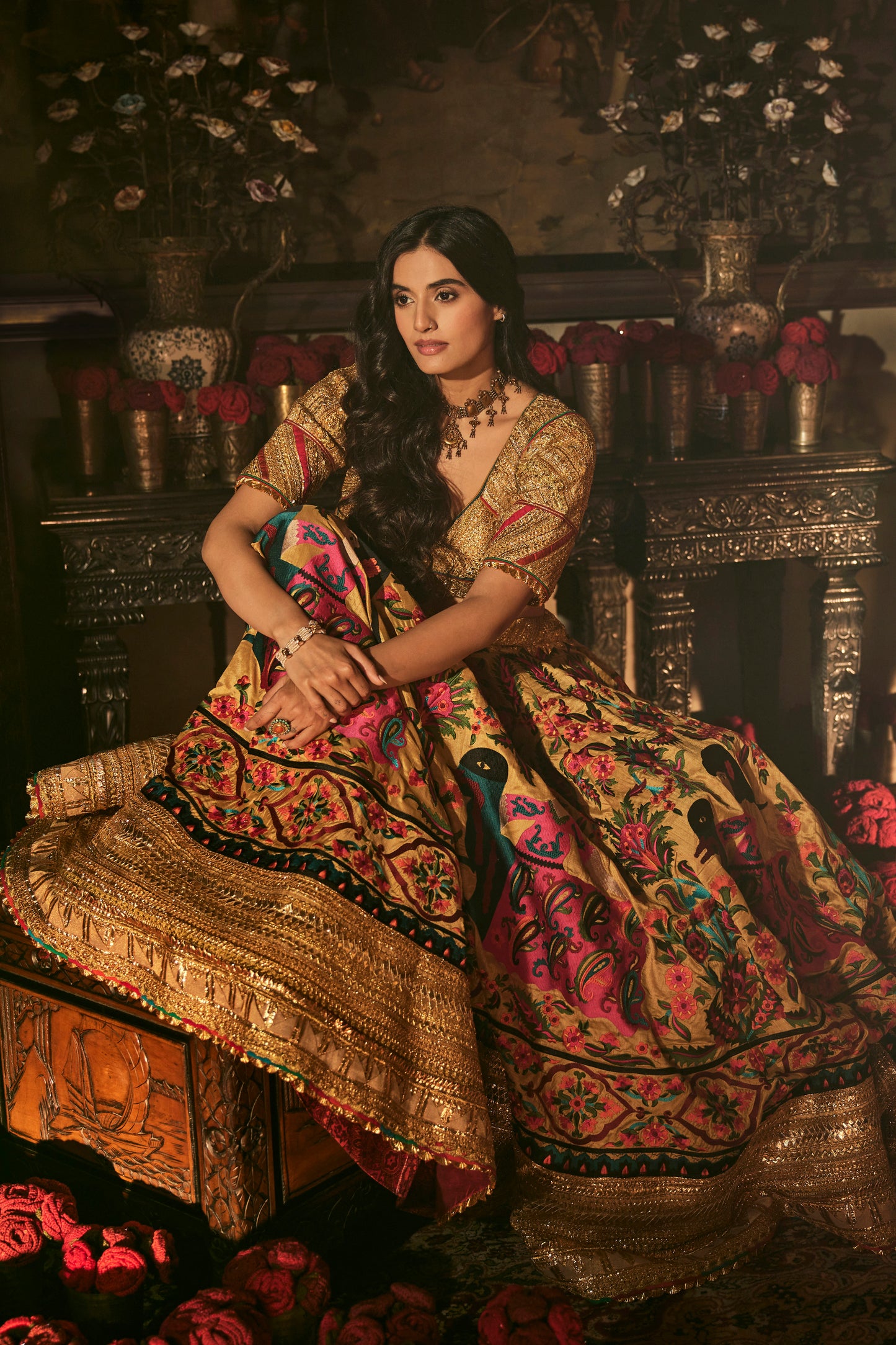 Earthy Gold Suzani Lehenga