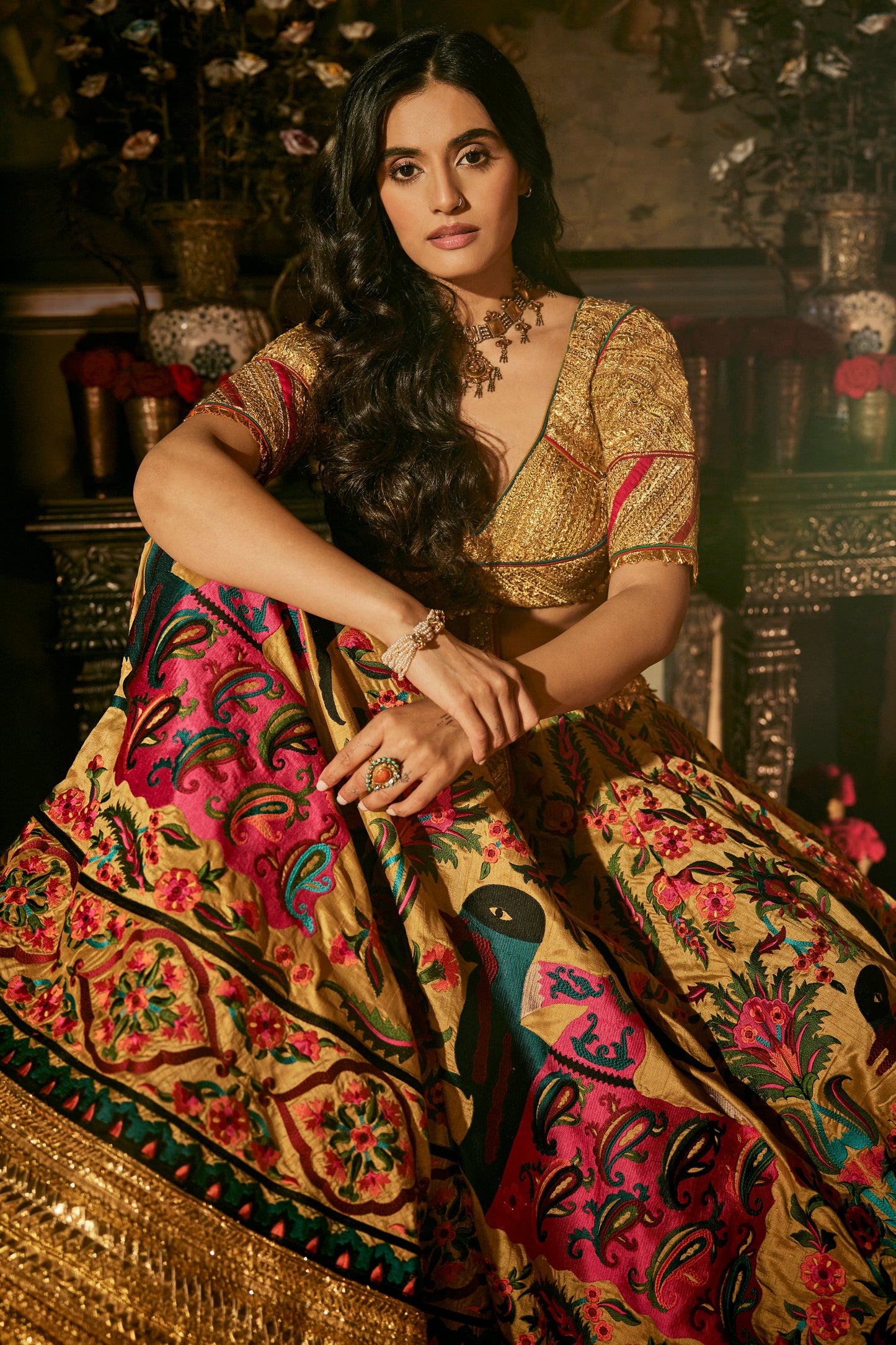 Earthy Gold Suzani Lehenga
