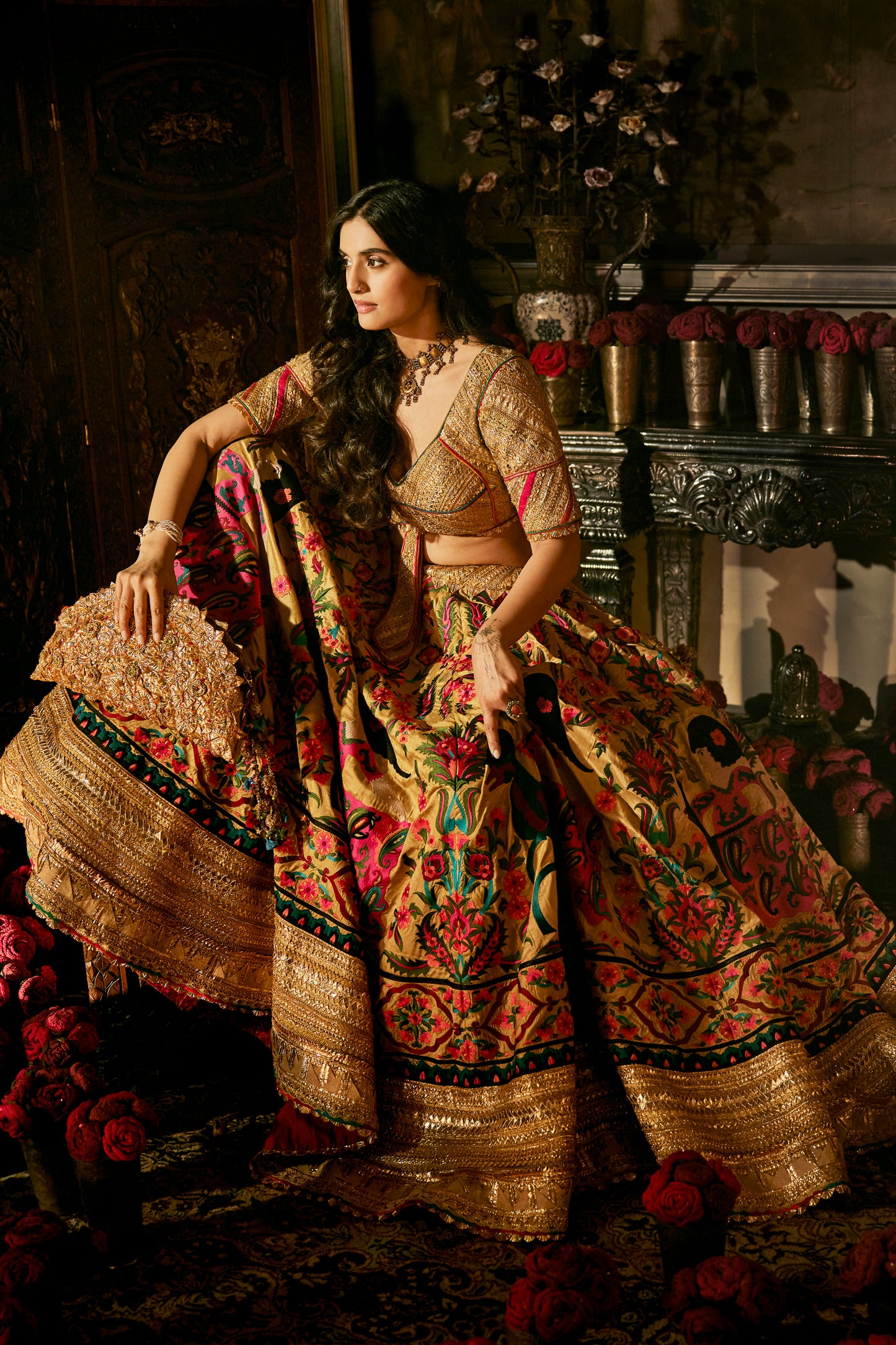 Earthy Gold Suzani Lehenga