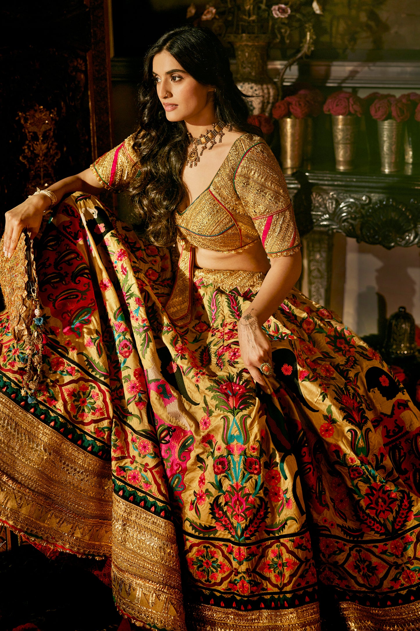 Earthy Gold Suzani Lehenga