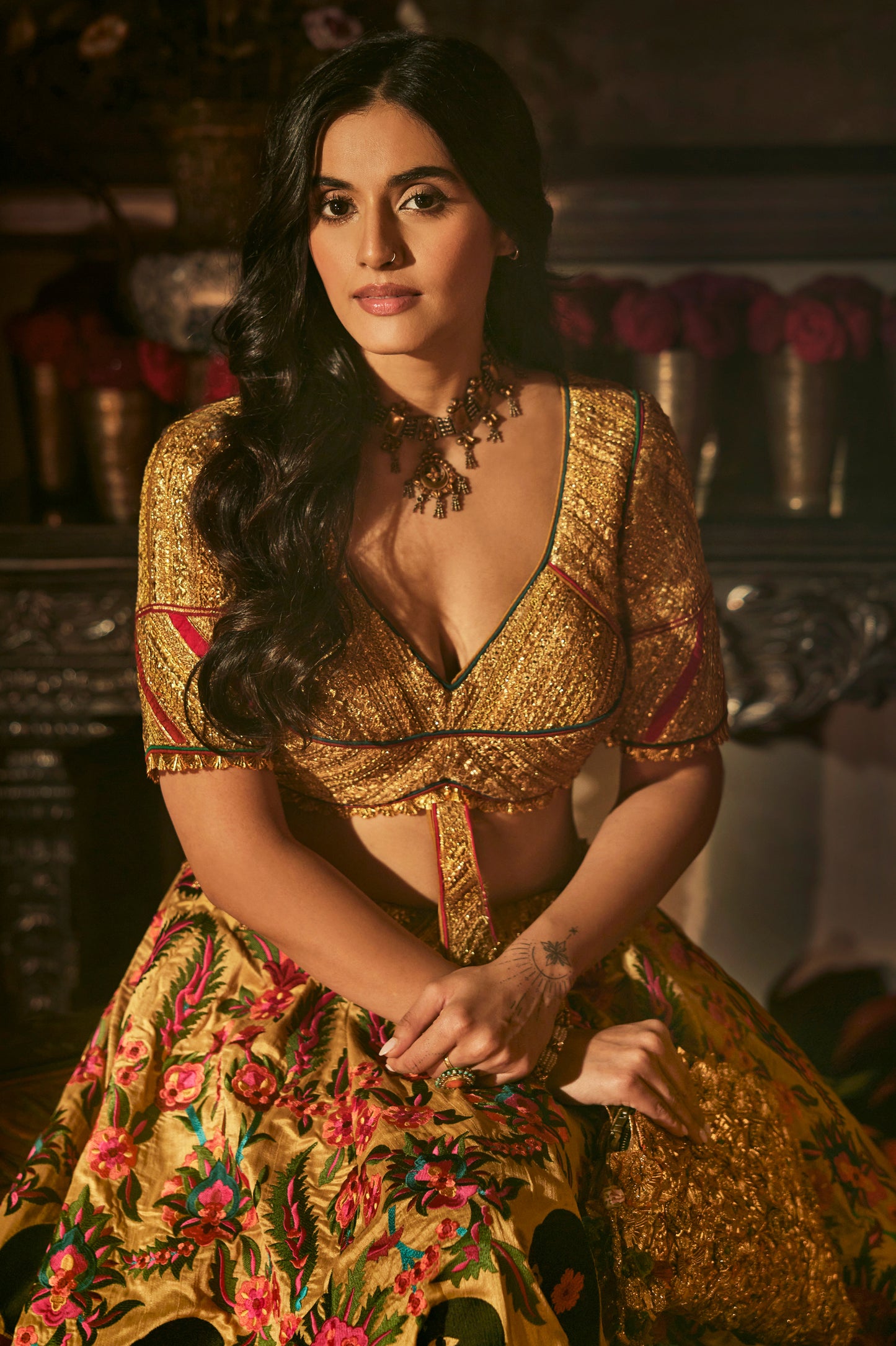Earthy Gold Suzani Lehenga