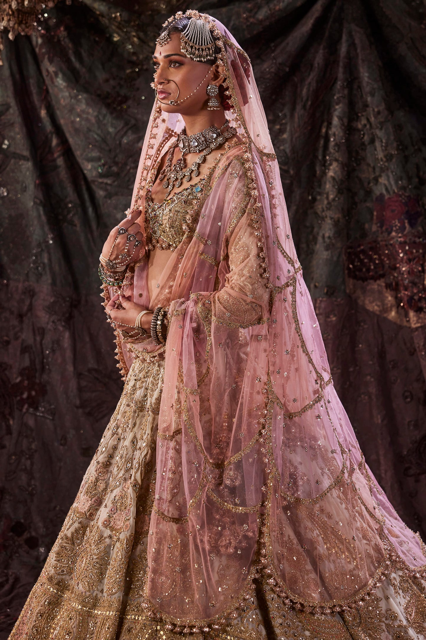 A Gossamer Ivory Tulle Lehenga