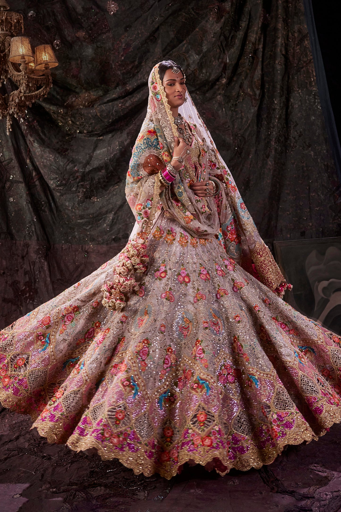 Luminescent Ivory Tulle Lehenga