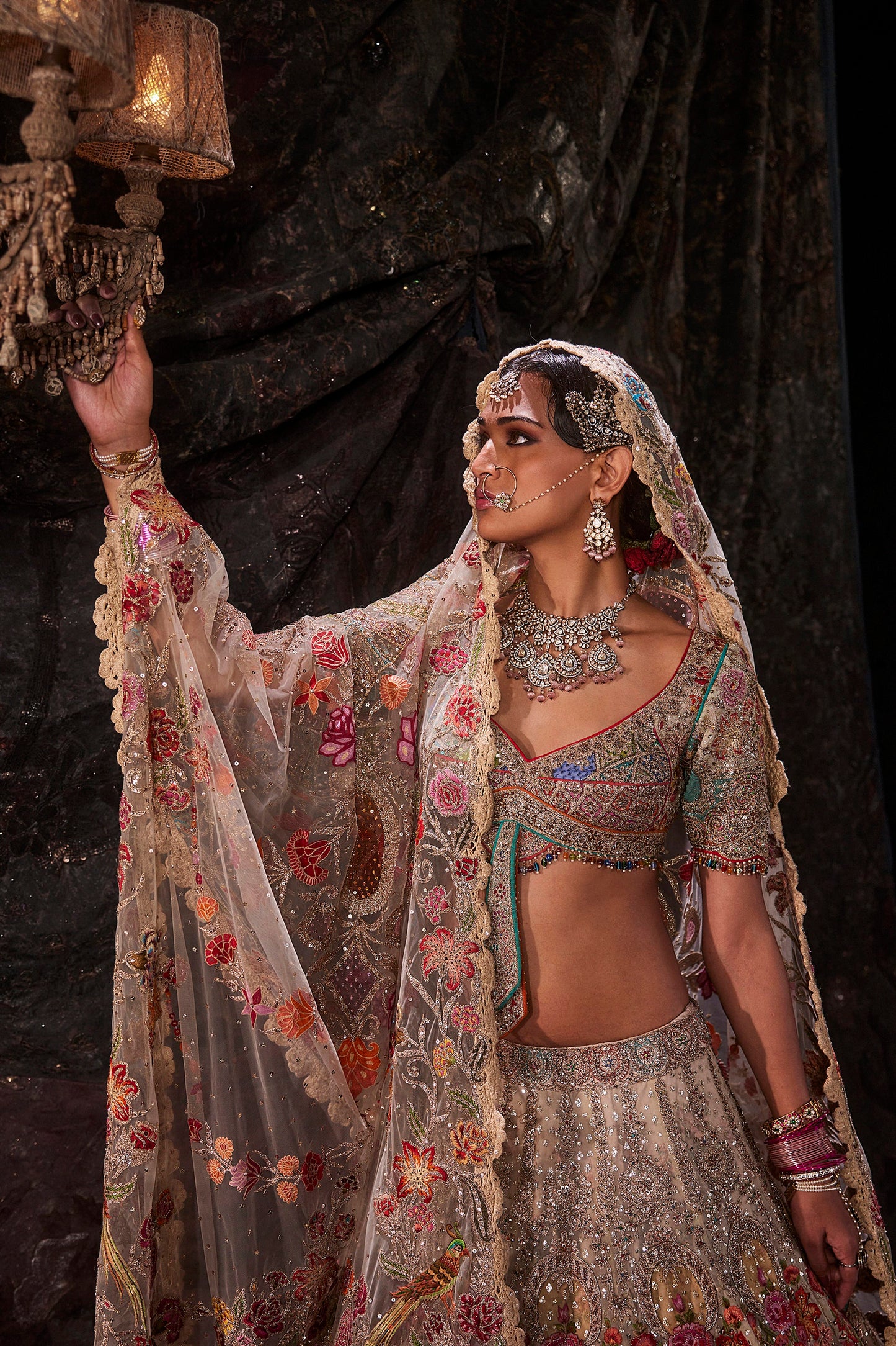 Pale Ivory Tulle Lehenga