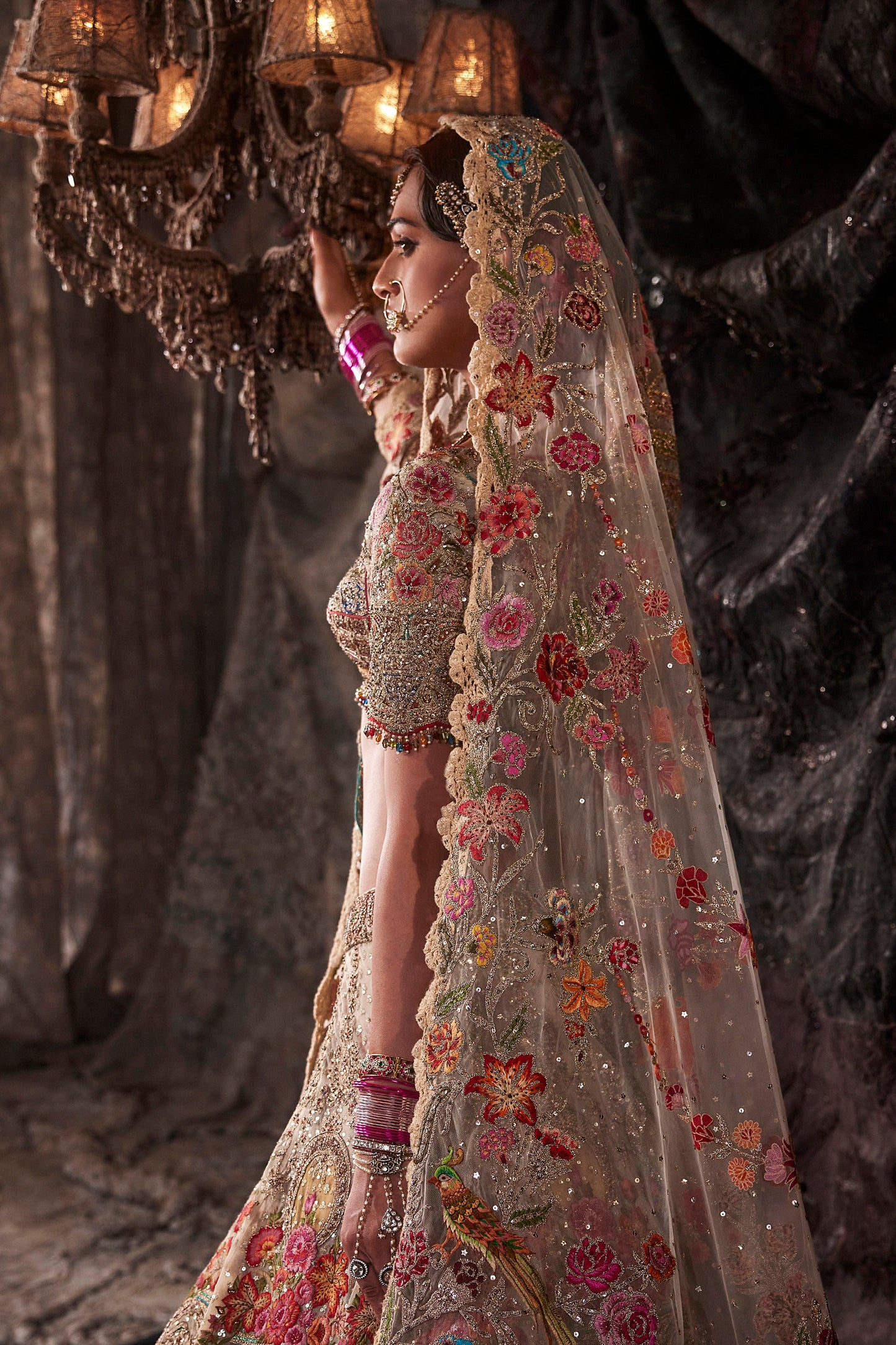 Pale Ivory Tulle Lehenga