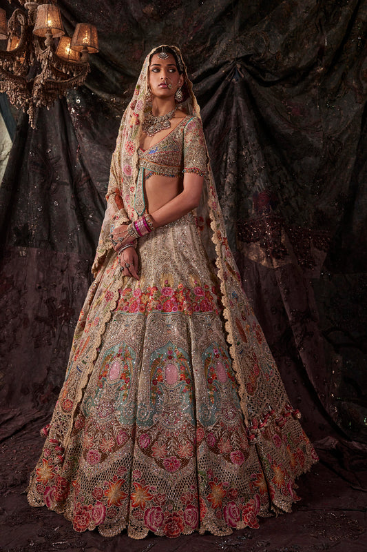 Pale Ivory Tulle Lehenga