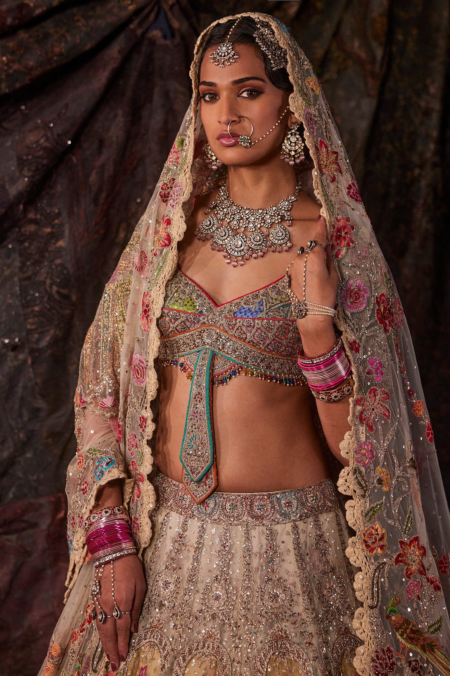 Pale Ivory Tulle Lehenga