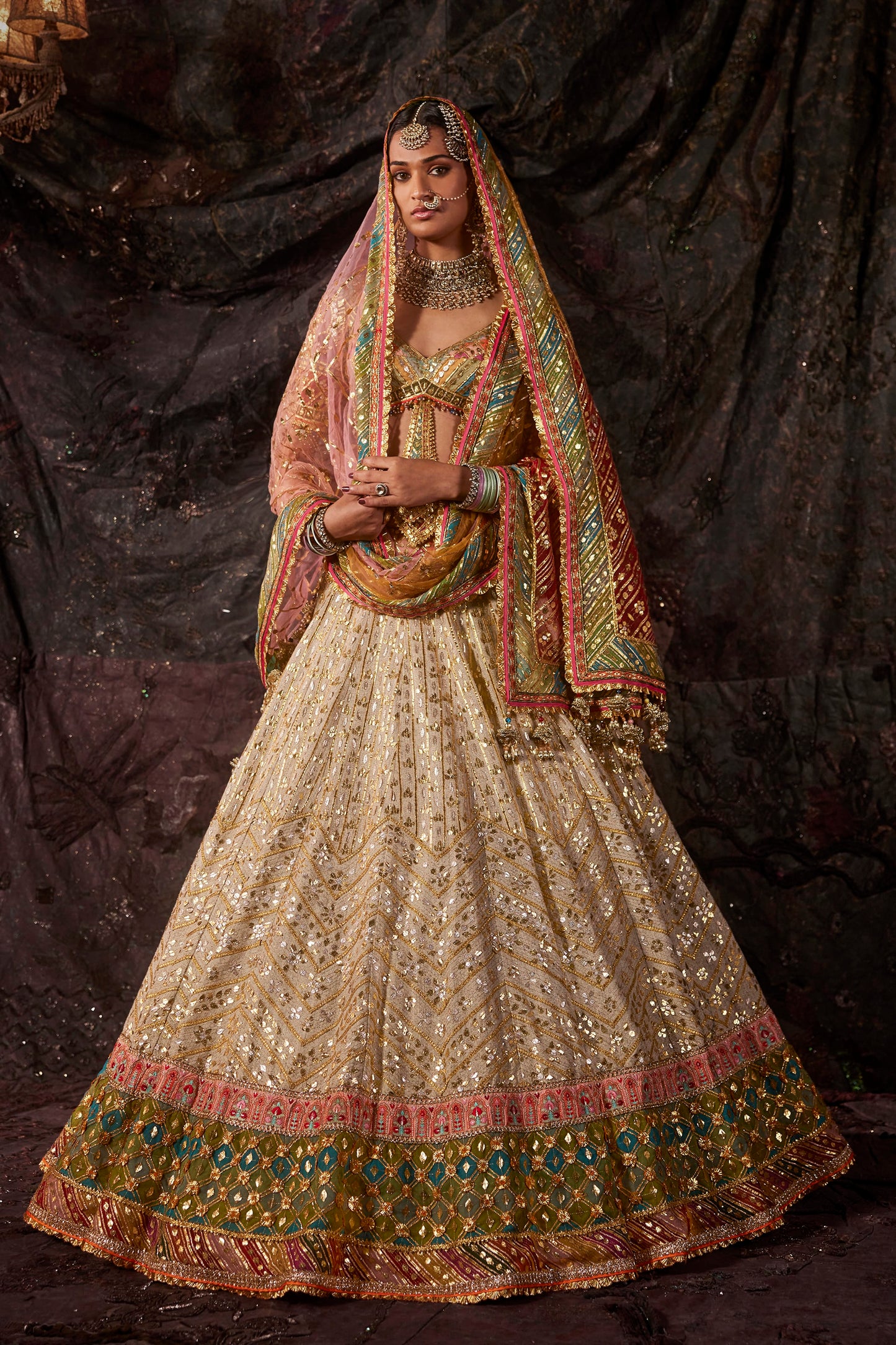 Birch-Hued Bhagalpur Silk Lehenga