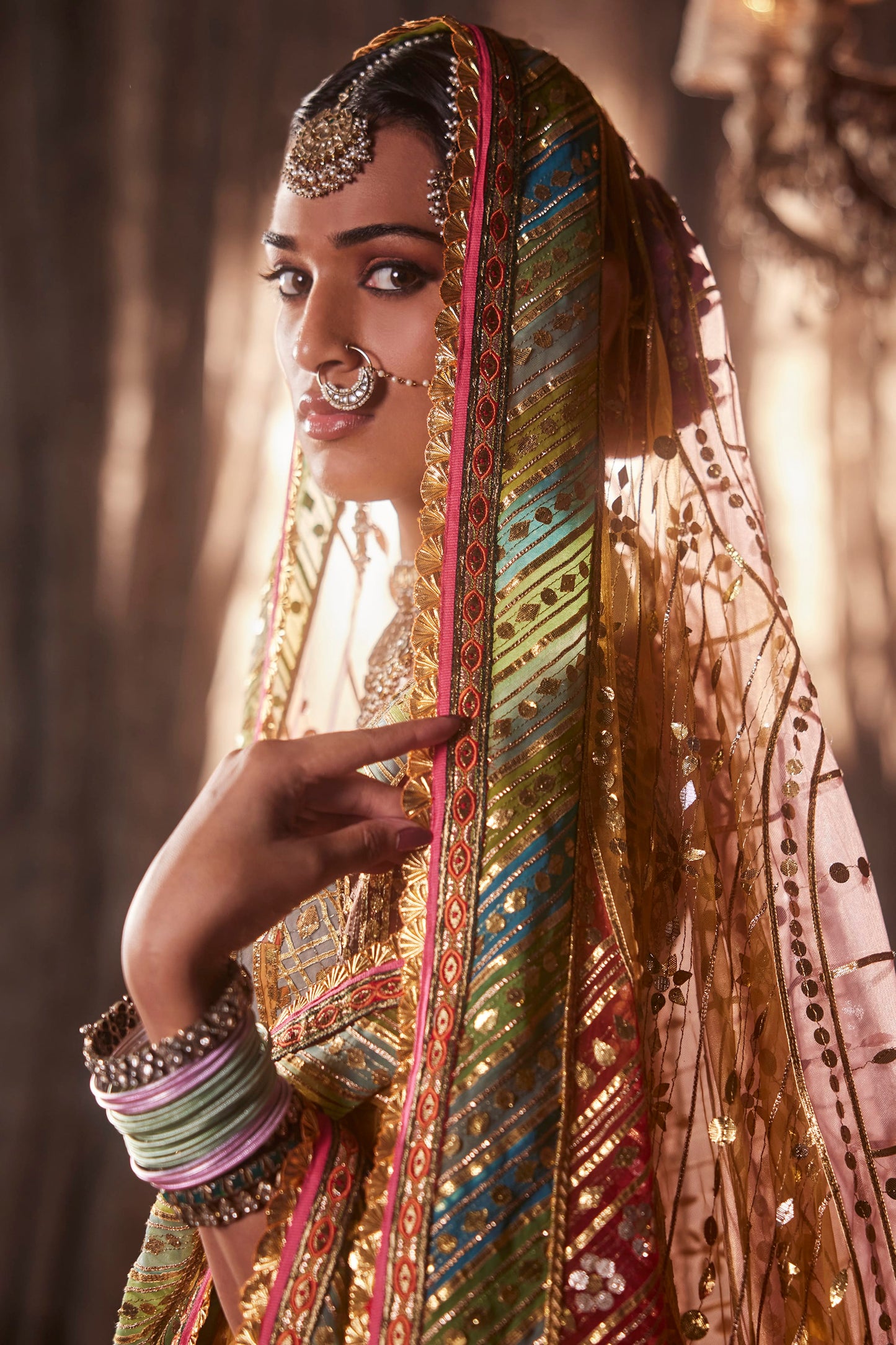 Birch-Hued Bhagalpur Silk Lehenga