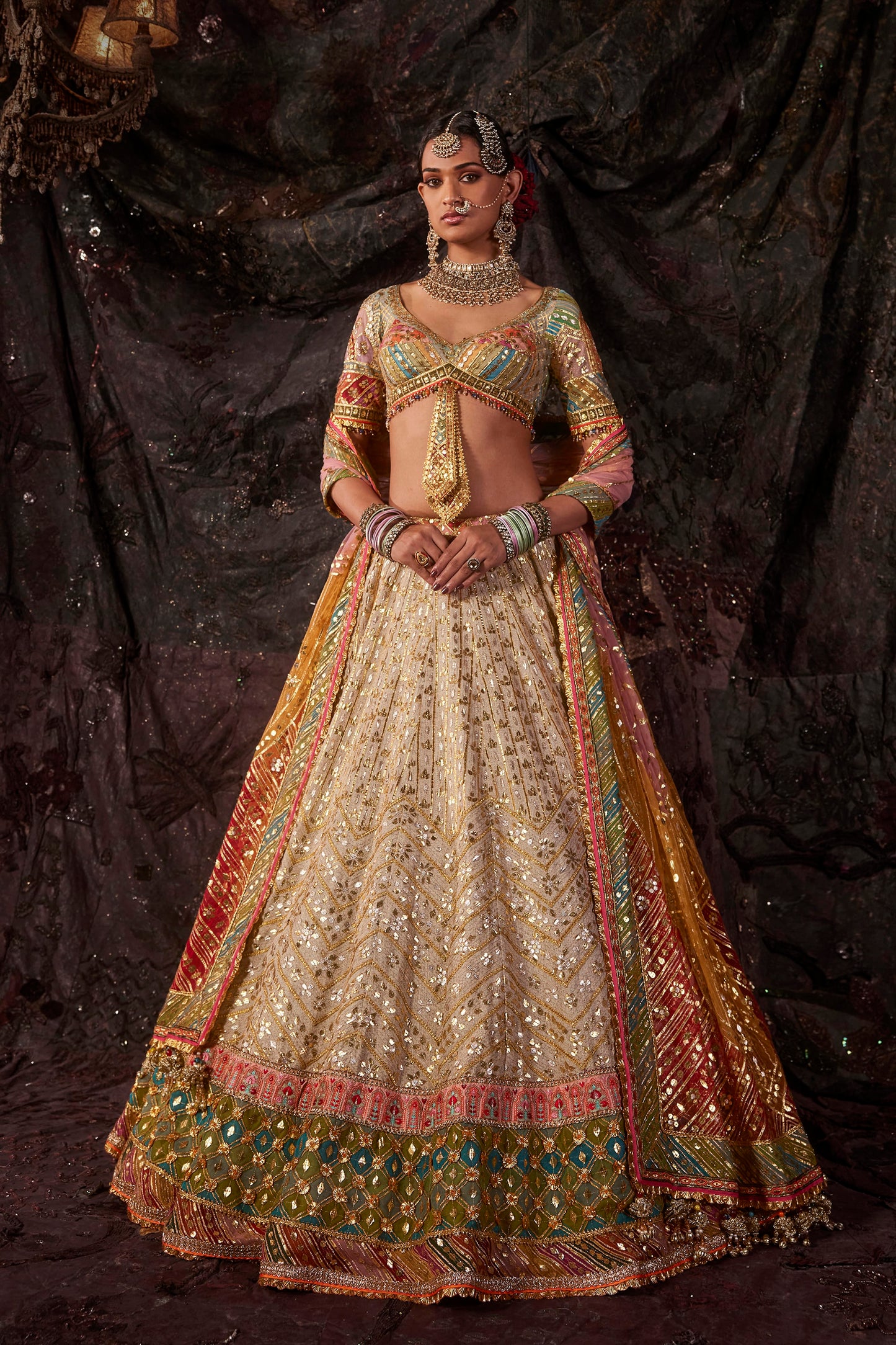 Birch-Hued Bhagalpur Silk Lehenga