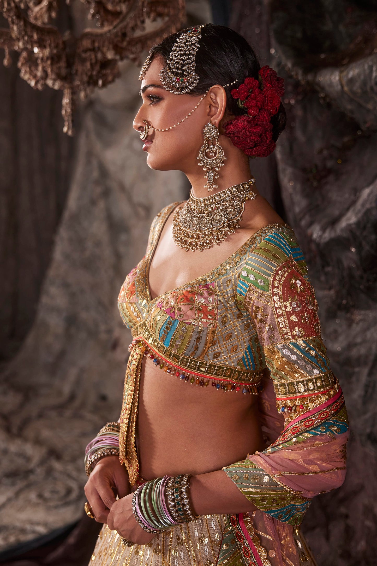 Birch-Hued Bhagalpur Silk Lehenga