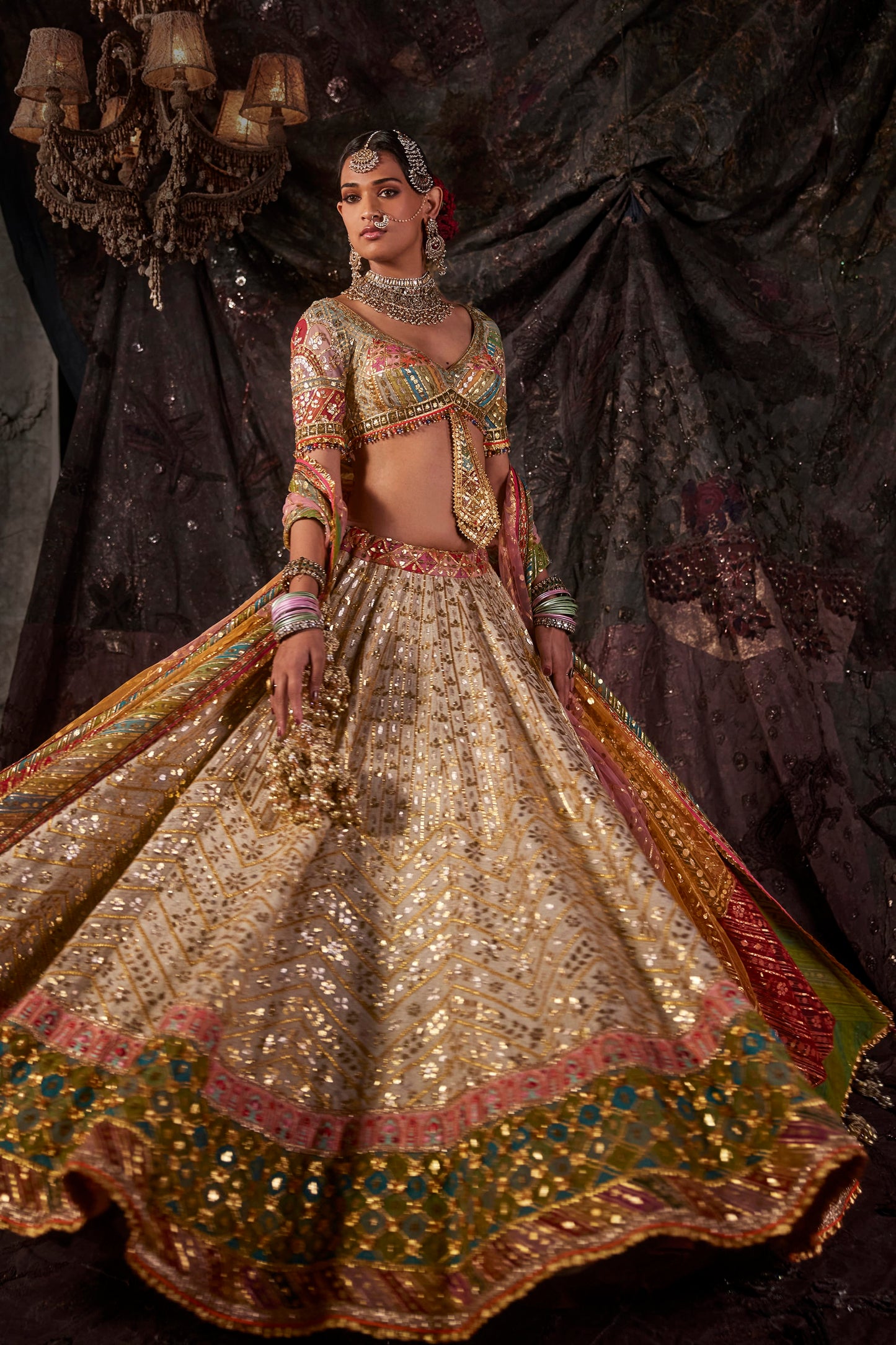 Birch-Hued Bhagalpur Silk Lehenga