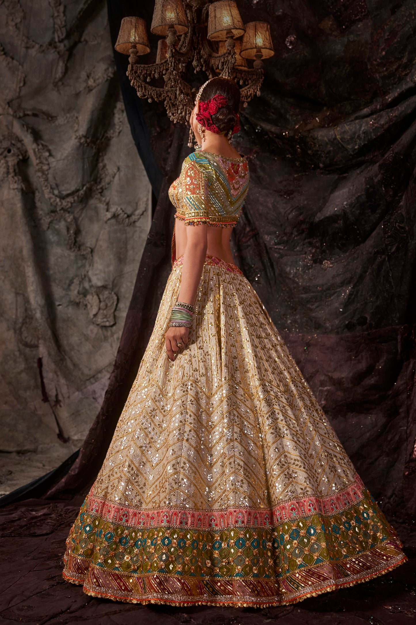 Birch-Hued Bhagalpur Silk Lehenga
