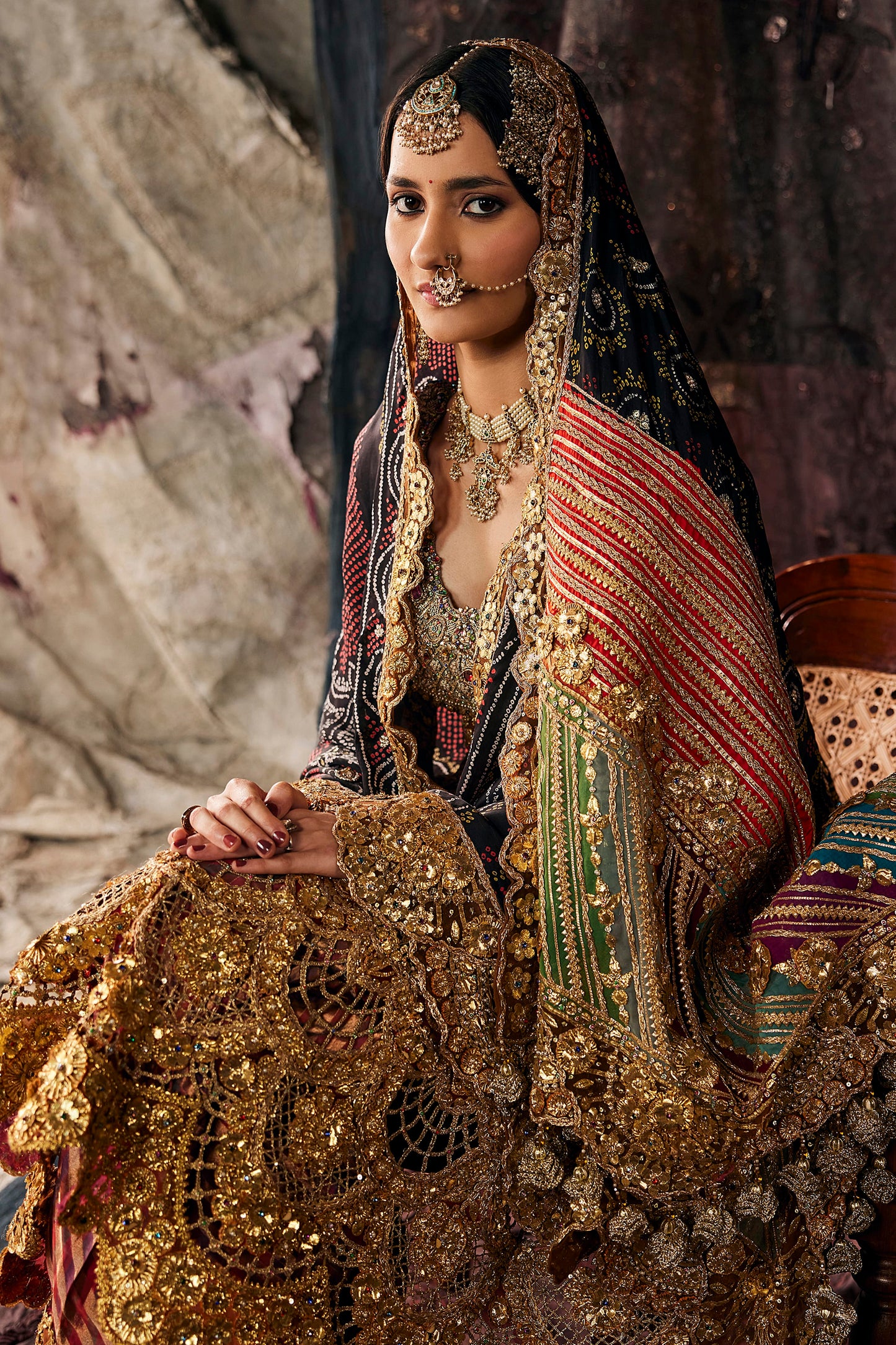 Turquoise Hued Tulle And Silk Kalidar Set
