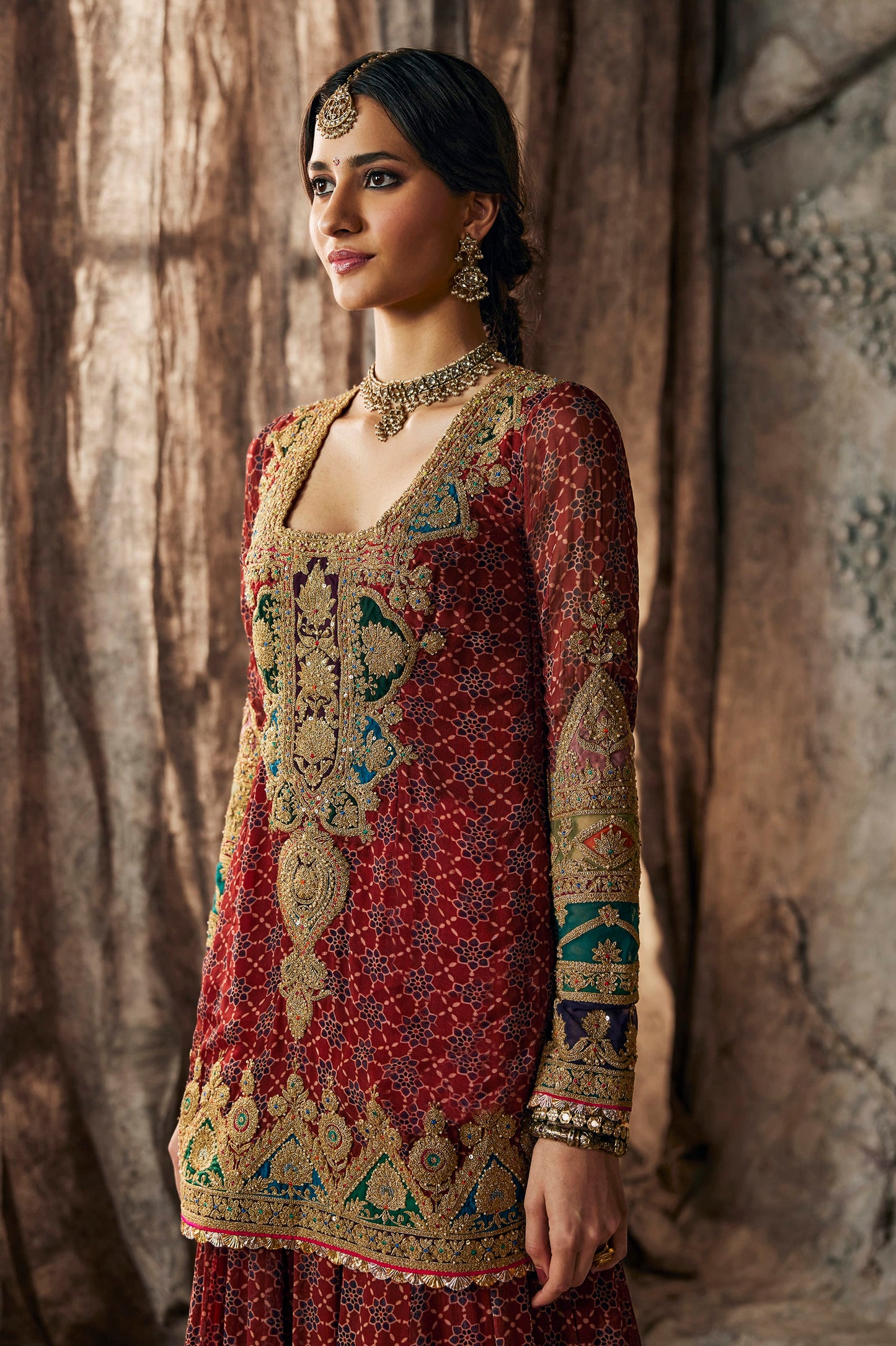 Deep Maroon Kurti-Sharara Set
