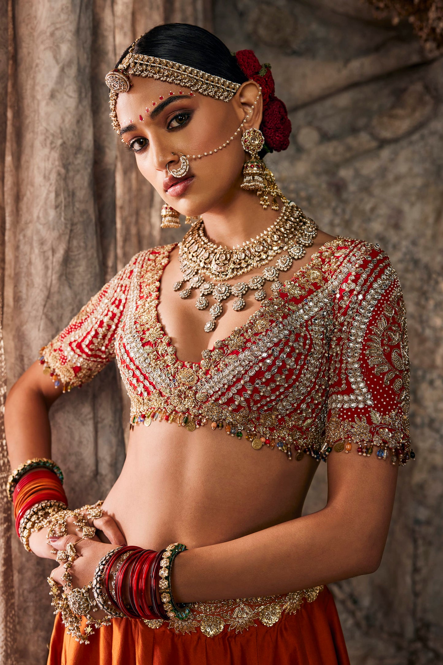Rust Vermilion Silk Lehenga