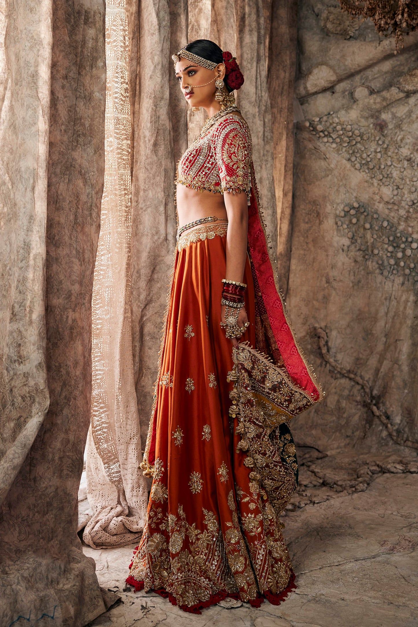 Rust Vermilion Silk Lehenga