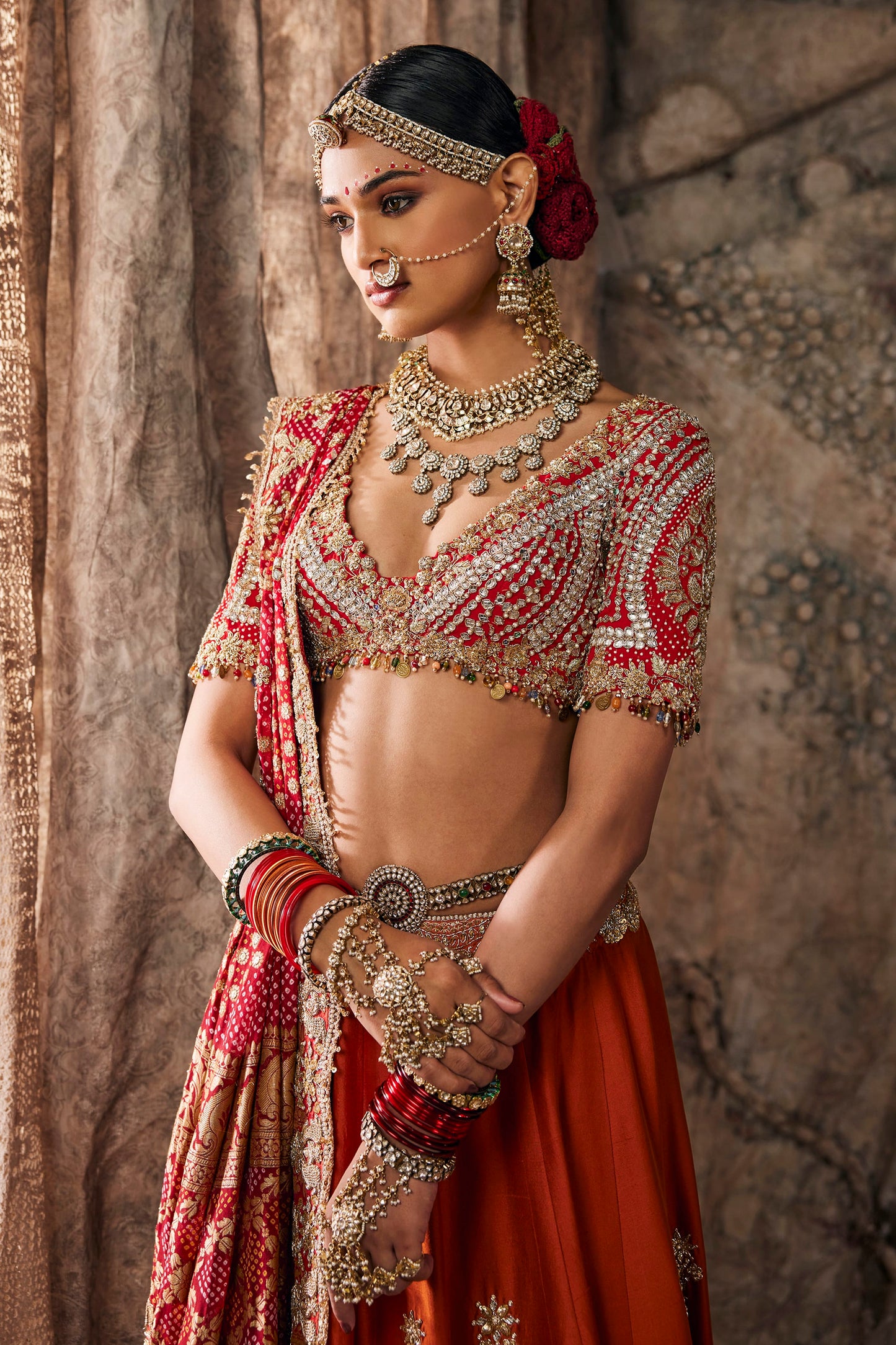 Rust Vermilion Silk Lehenga
