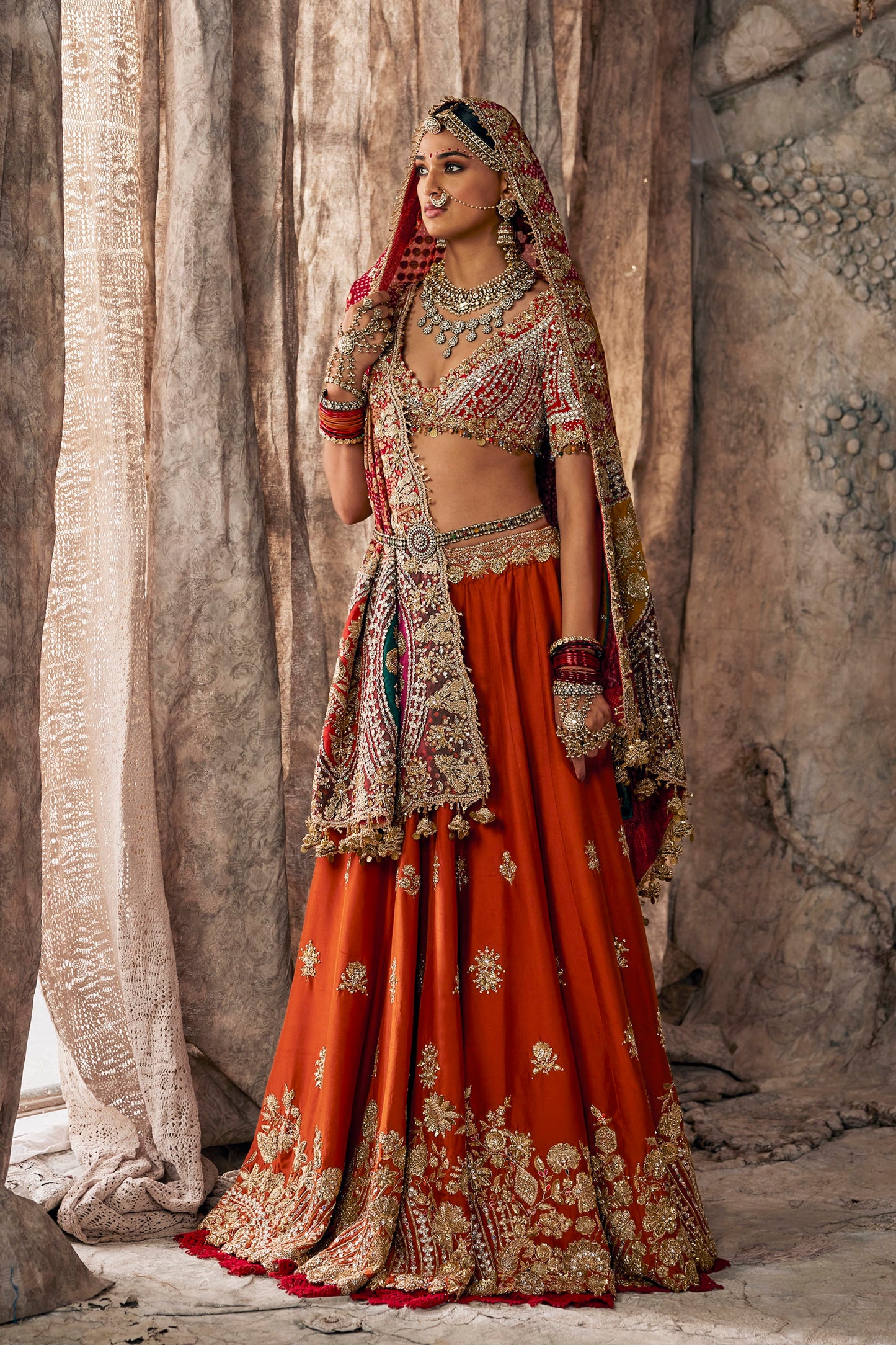 Rust Vermilion Silk Lehenga