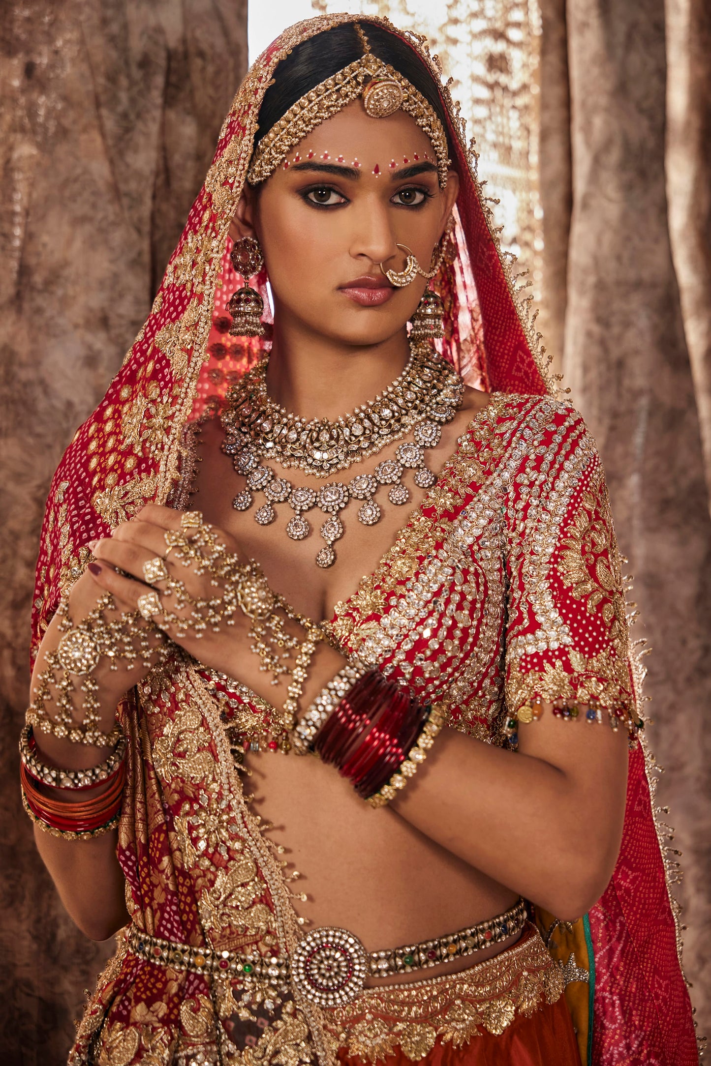 Rust Vermilion Silk Lehenga